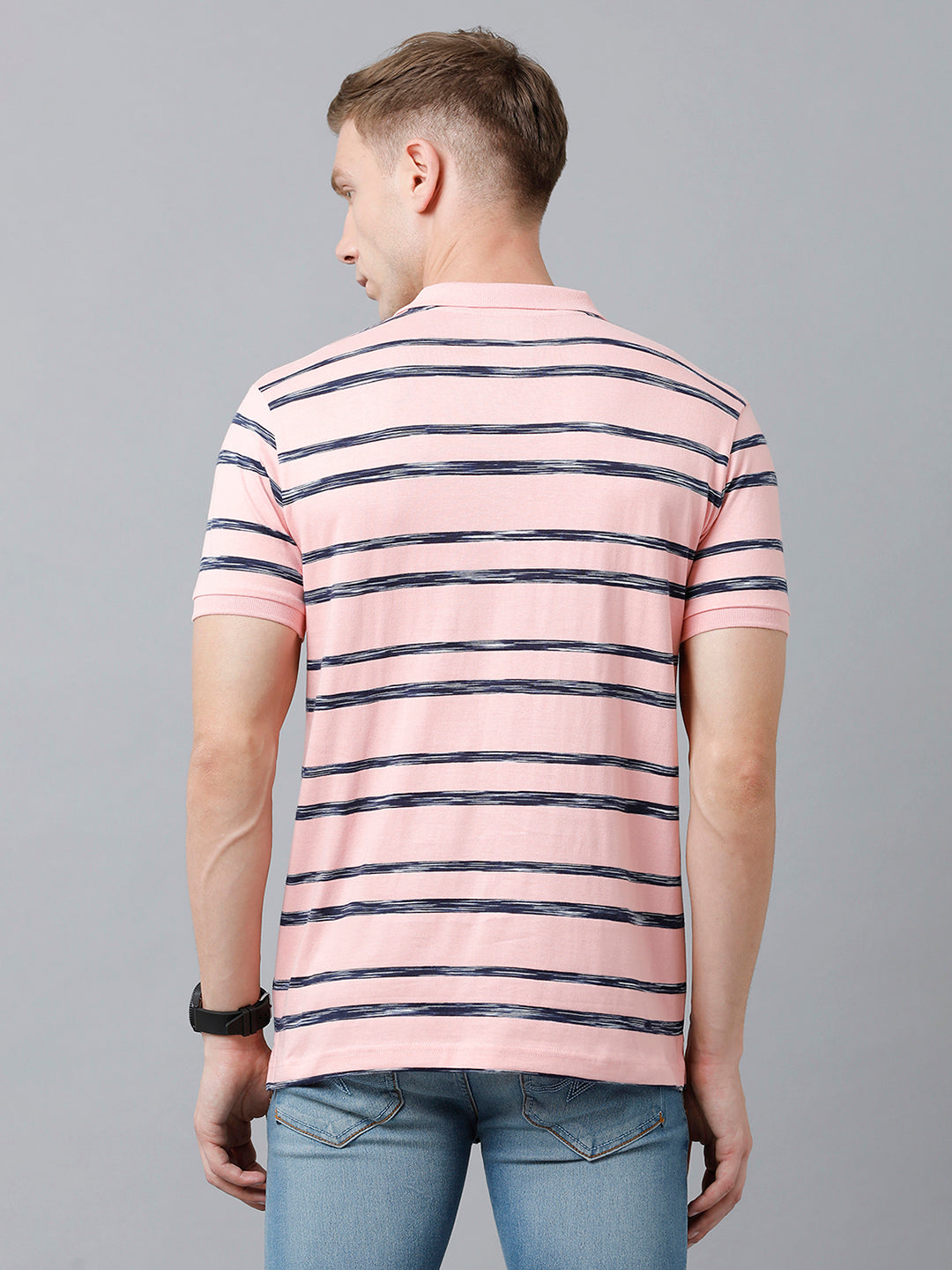 Classic Polo Men's Cotton Half Sleeve Striped Authentic Fit Polo Neck Pink Color T-Shirt | Nexon - 03 A