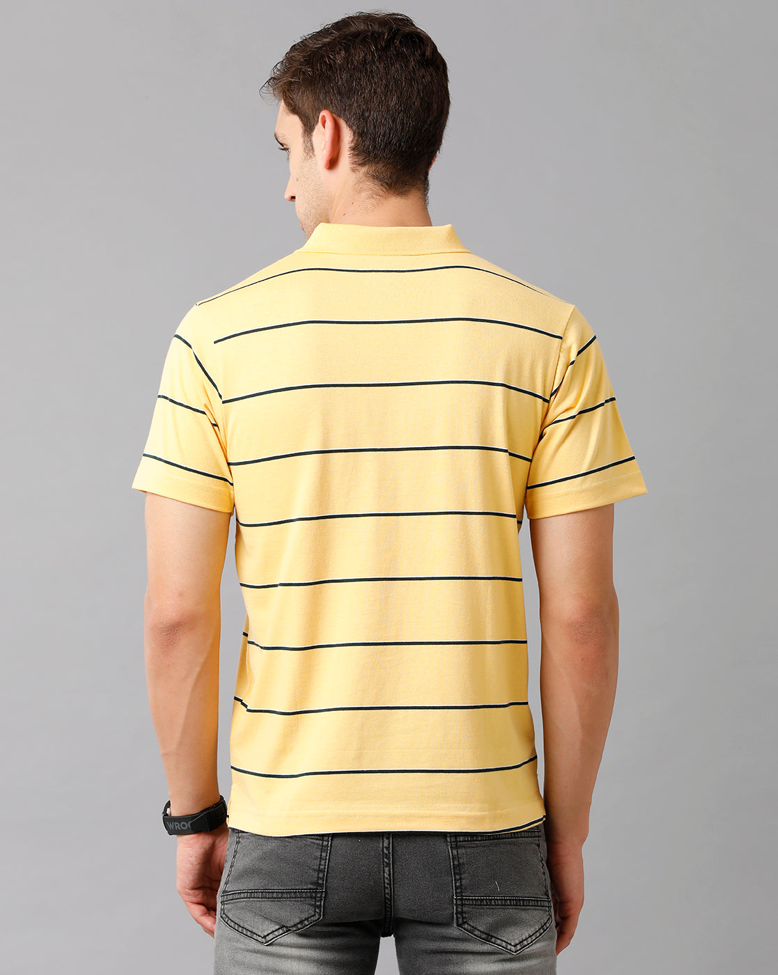 Classic Polo Mens Cotton Blend Striped Half Sleeve Authentic Fit Polo Neck Yellow Color T-Shirt | Avon 496 B