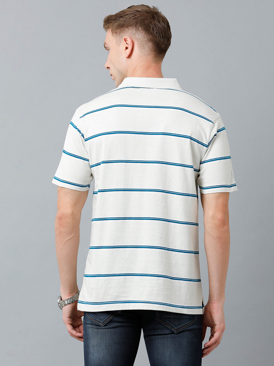 Classic Polo Men's Cotton Blend Half Sleeve Striped Authentic Fit Polo Neck White Color T-Shirt | Avon - 513 B