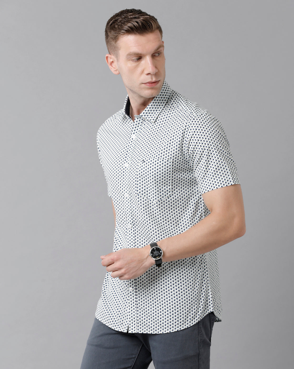 Classic Polo Men's Cotton Printed Half Sleeve Slim Fit Polo Neck Multicolor Woven Shirt | Sfd2- 18