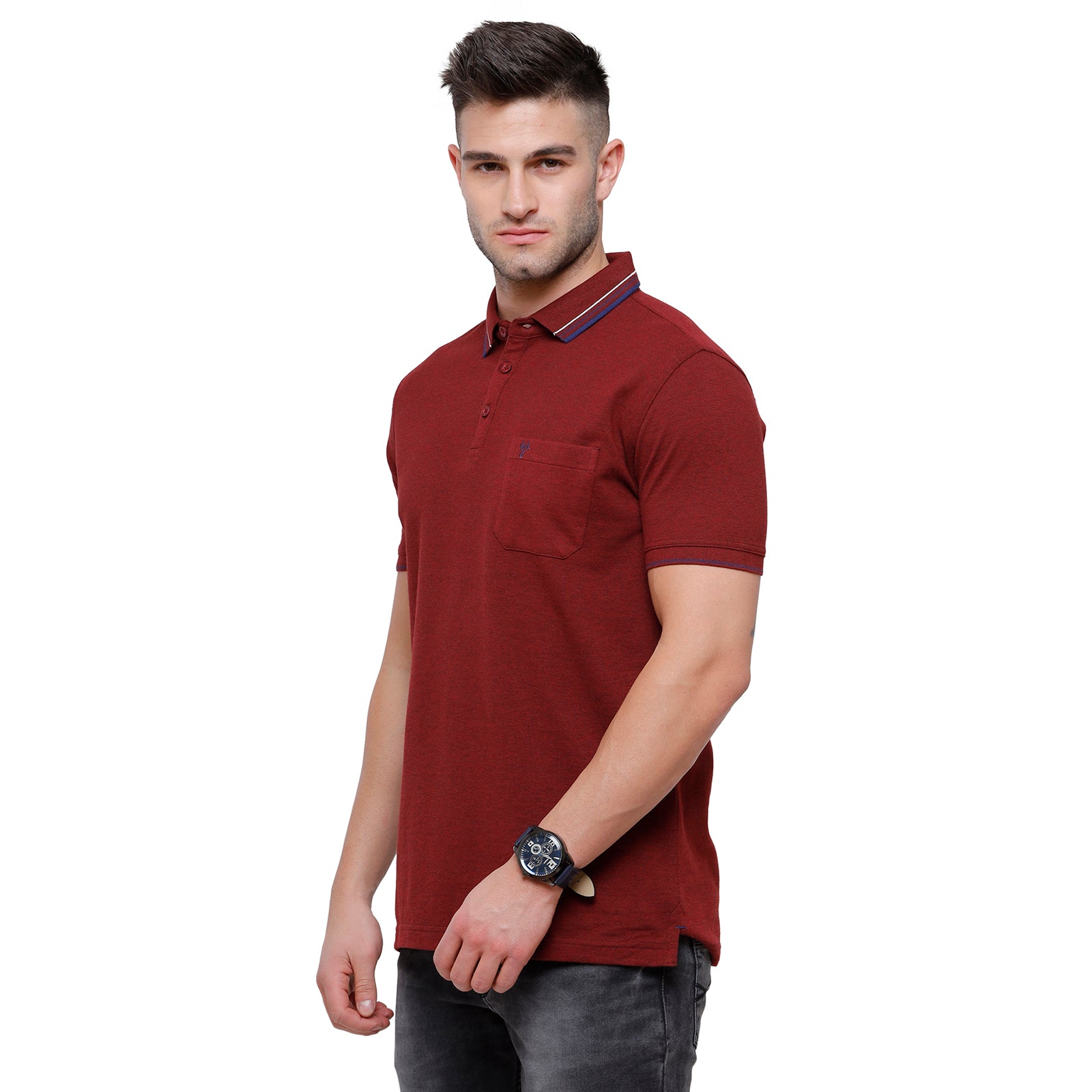 Classic polo Men's Maroon Red Melange Polo Half Sleeve Slim Fit T-Shirt - Toza-Red Mel T-shirt Classic Polo 