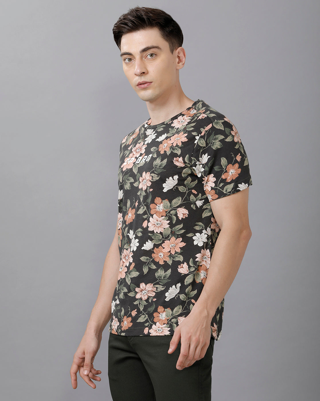 CP BRO Men's Cotton Printed Half Sleeve Slim Fit Round Neck Multicolor T-Shirt | Brcn 507