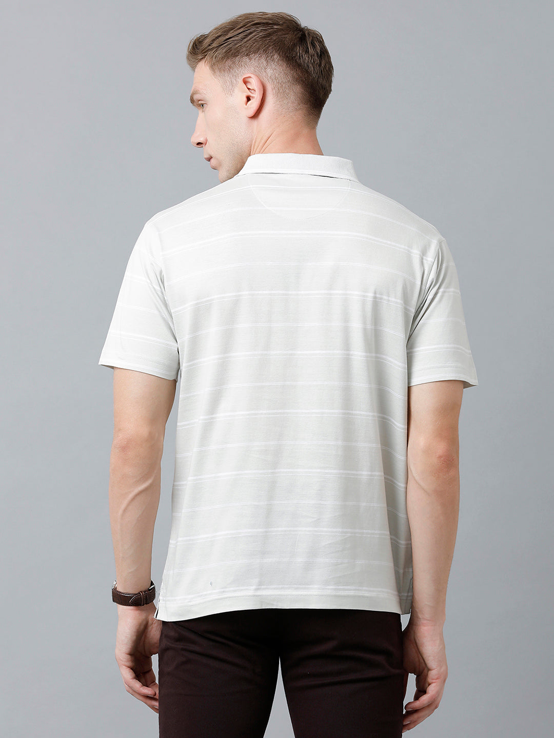 Classic Polo Men's Cotton Half Sleeve Striped Authentic Fit Polo Neck Light Grey Color T-Shirt | Ap - 88 A