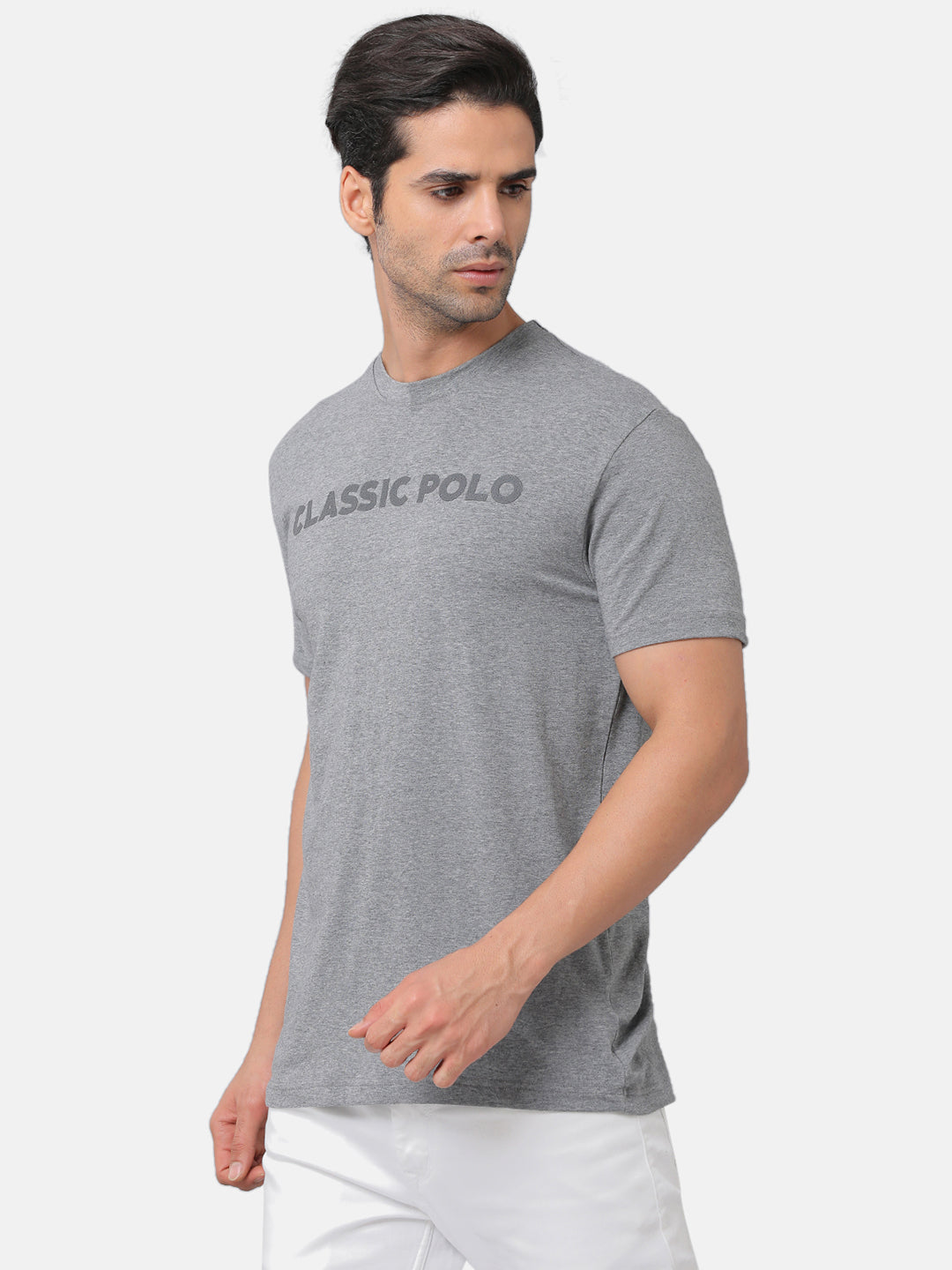 Classic Polo Mens Cotton Chest Print Slim Fit Round Neck Grey Color T-Shirt | Baleno 481