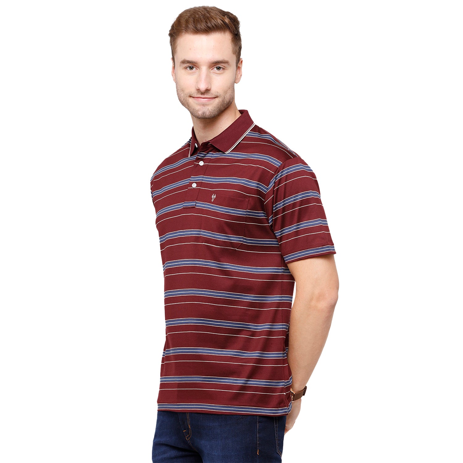 Classic Polo Men's Striped Authentic Fit Half Sleeve Premium Maroon Stripe T-Shirt - Ultimo - 258 A T-shirt Classic Polo 