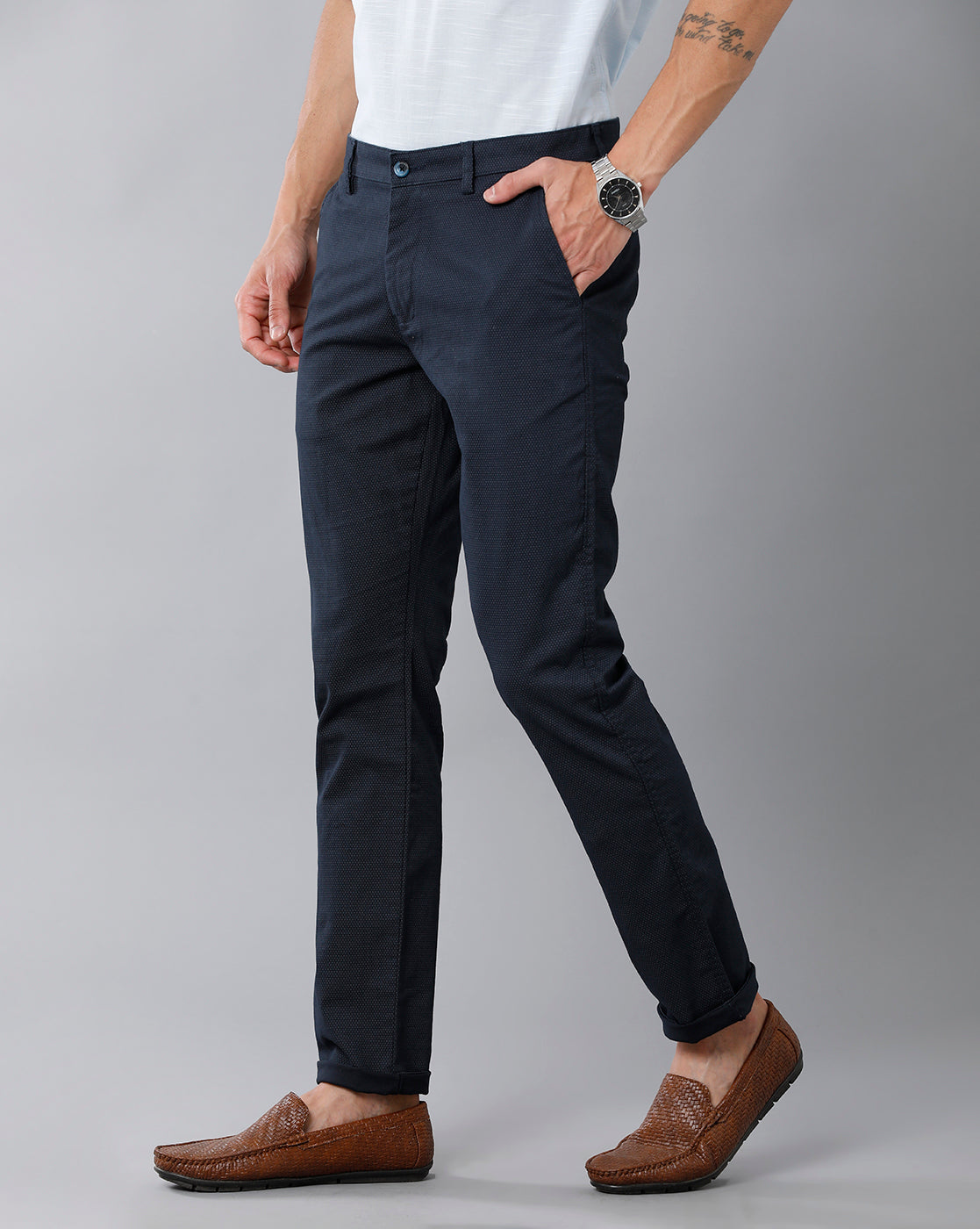 Classic Polo Men's 100% Cotton Moderate Fit Solid Navy Color Trouser | TO1-33 B-NVY