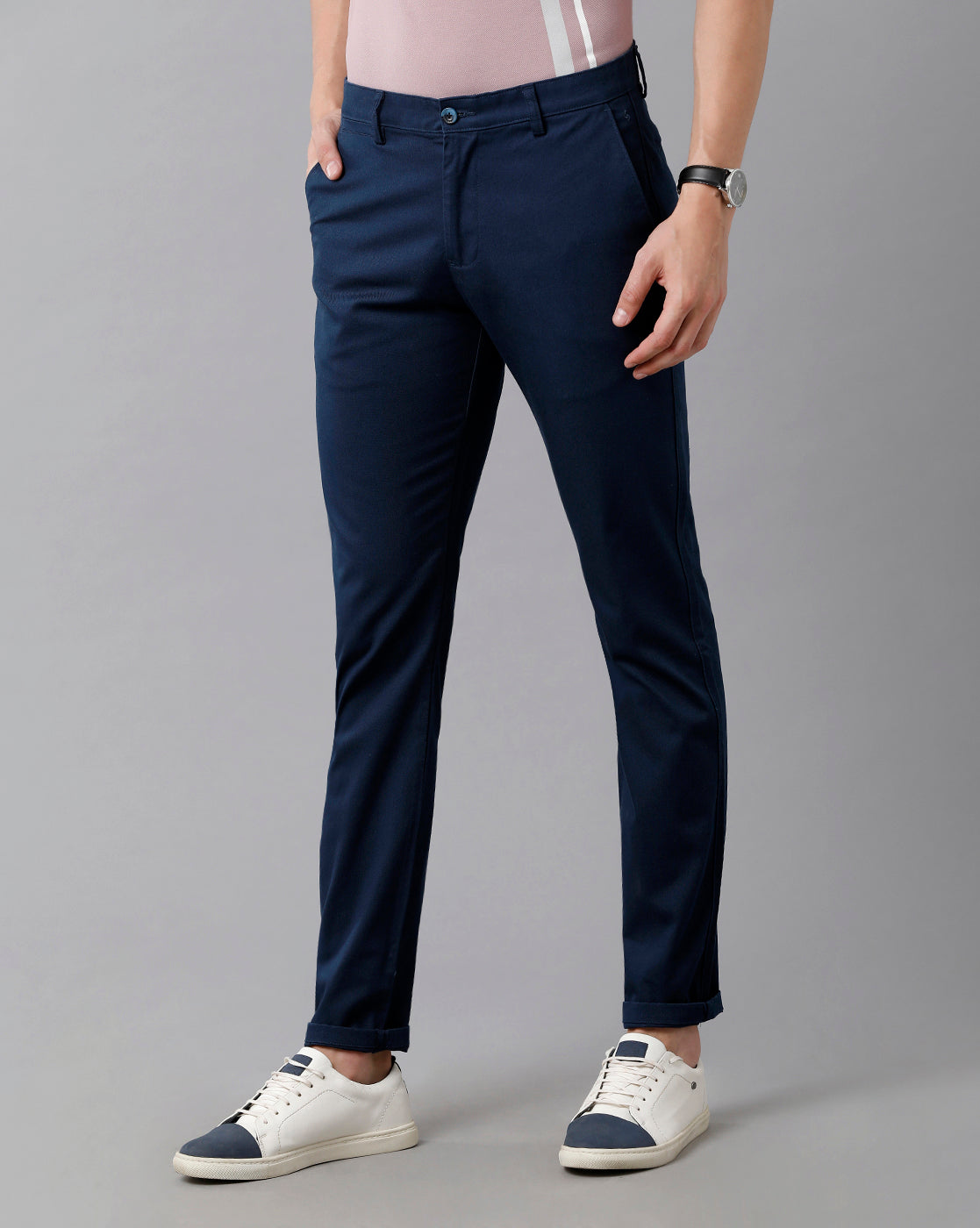 Classic Polo Men's Cotton Solid Slim Fit Navy Color Trousers | Tn2-02 B