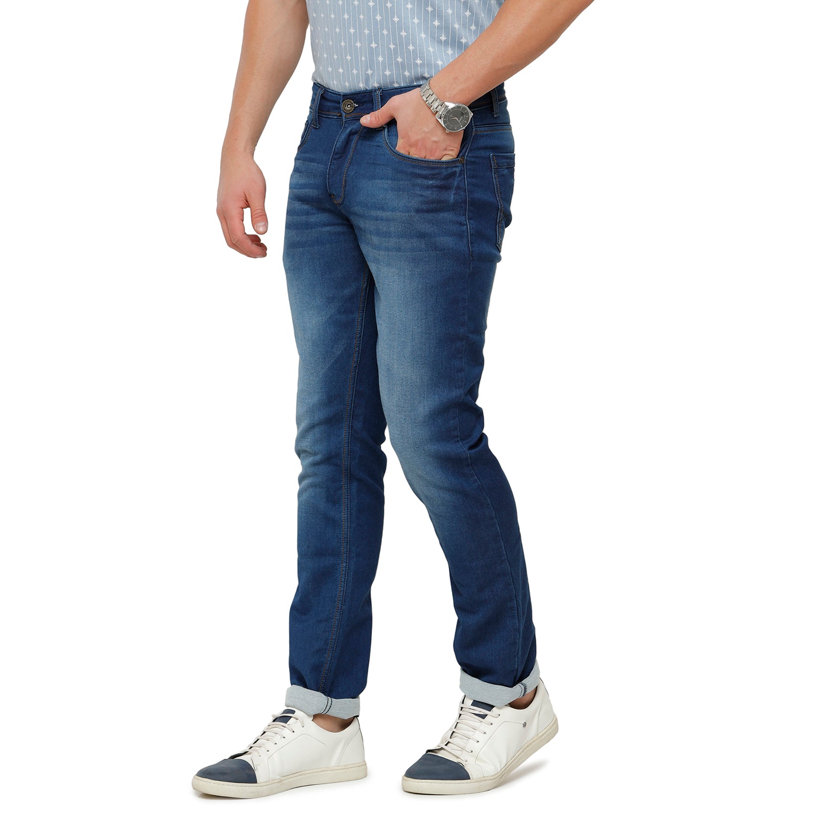 Classic Polo Mens Solid Slim Fit 98% Cotton 2% Lycra Blue Fashion Denim ( CPDM2-07A-MBL-SL-LY_30INCH ) Jeans Classic Polo 
