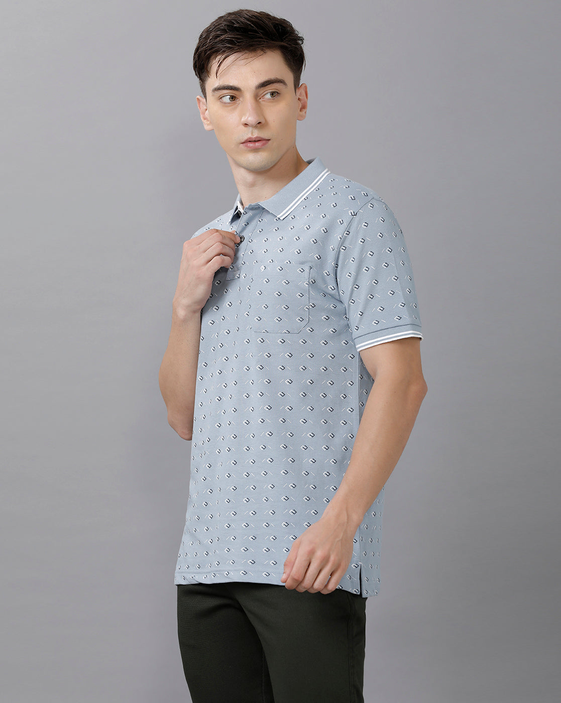Classic Polo Mens Cotton Printed Half Sleeve Slim Fit Polo Neck Blue Color T-Shirt | Beau 183 B