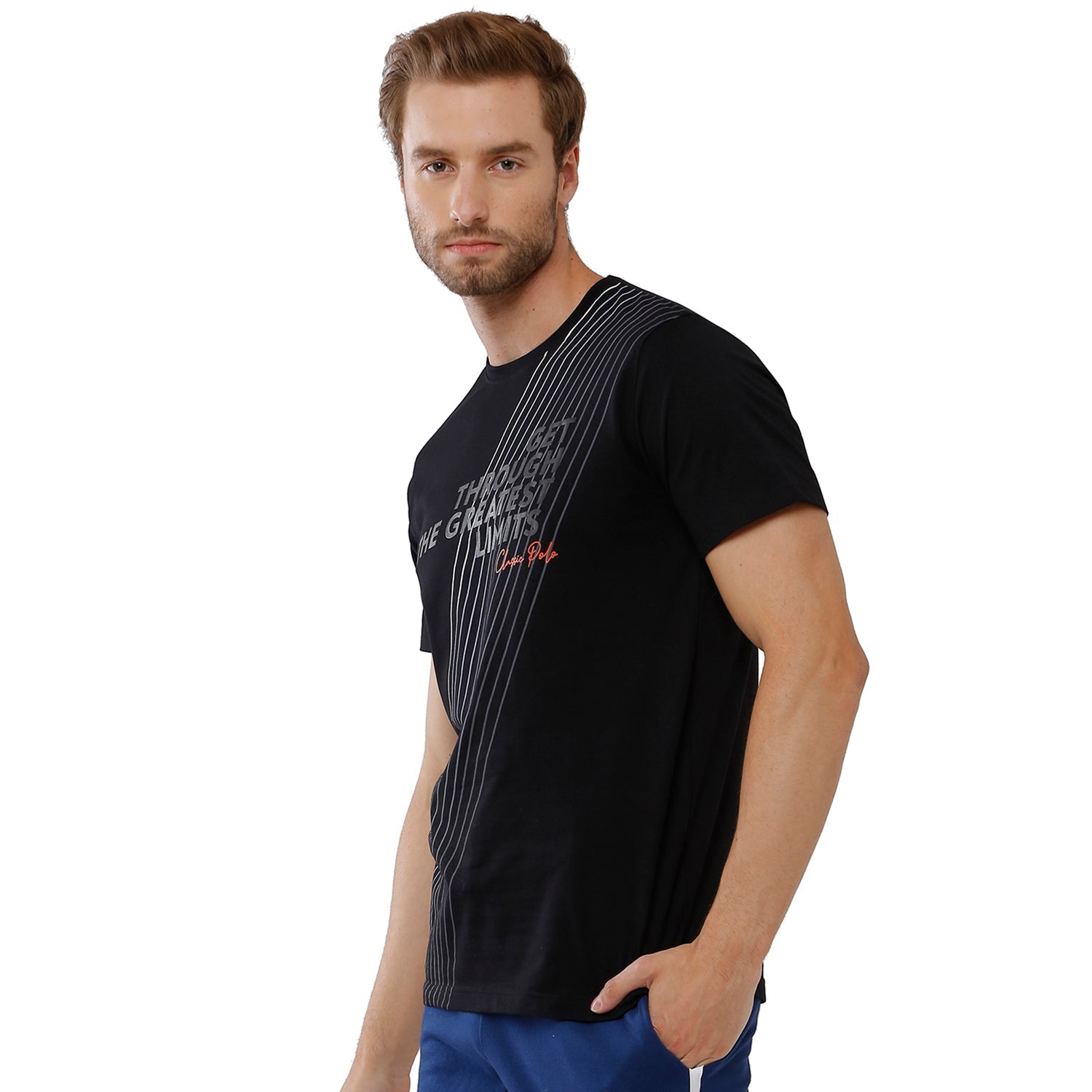 Classic Polo Mens Cotton Slim Fit Crew Neck Black Color T-Shirt - Baleno 403 A T-shirt Classic Polo 