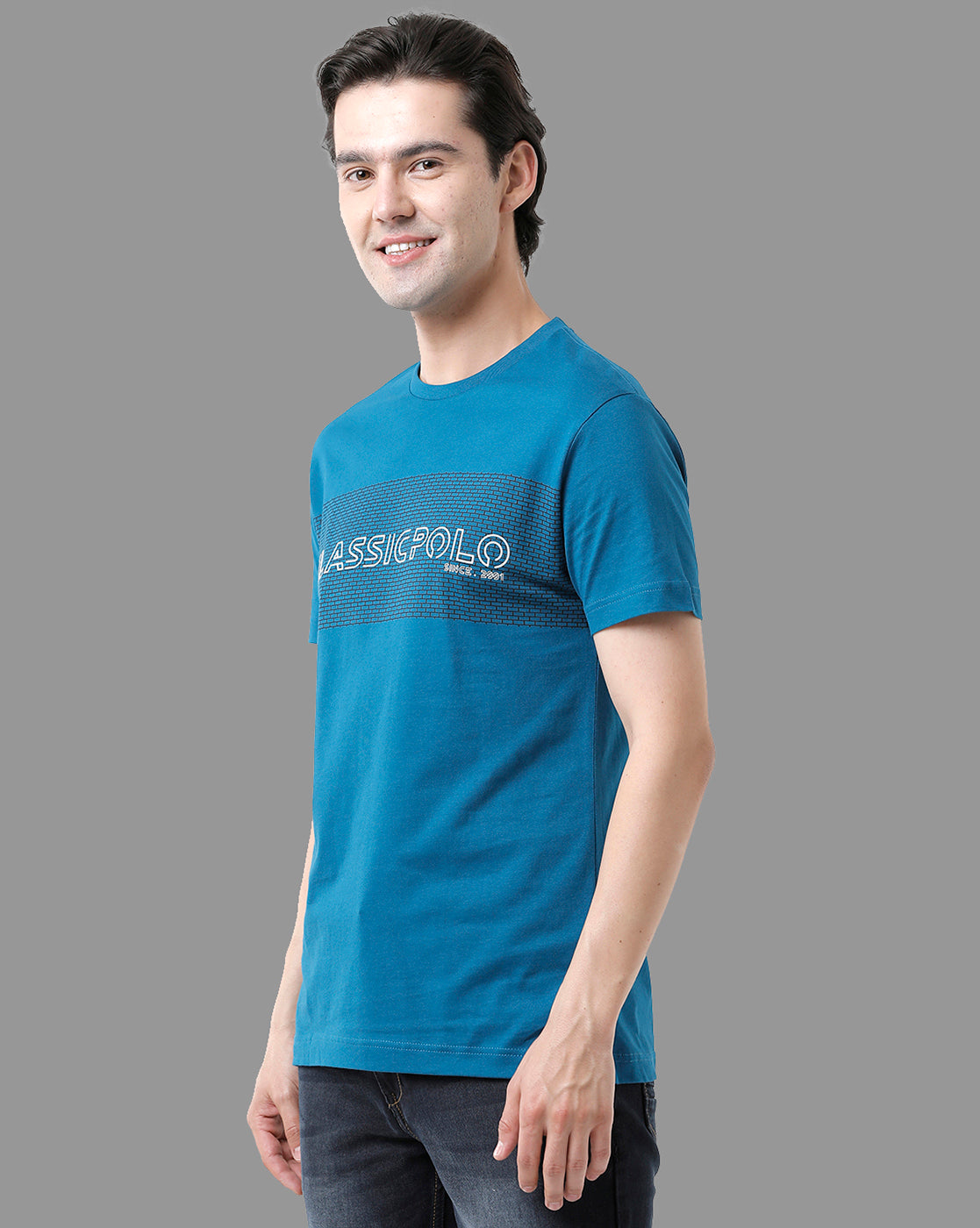 Classic Polo Mens Cotton Half Sleeve Printed Slim Fit Round Neck Blue Color T-Shirt | Baleno - 451 A