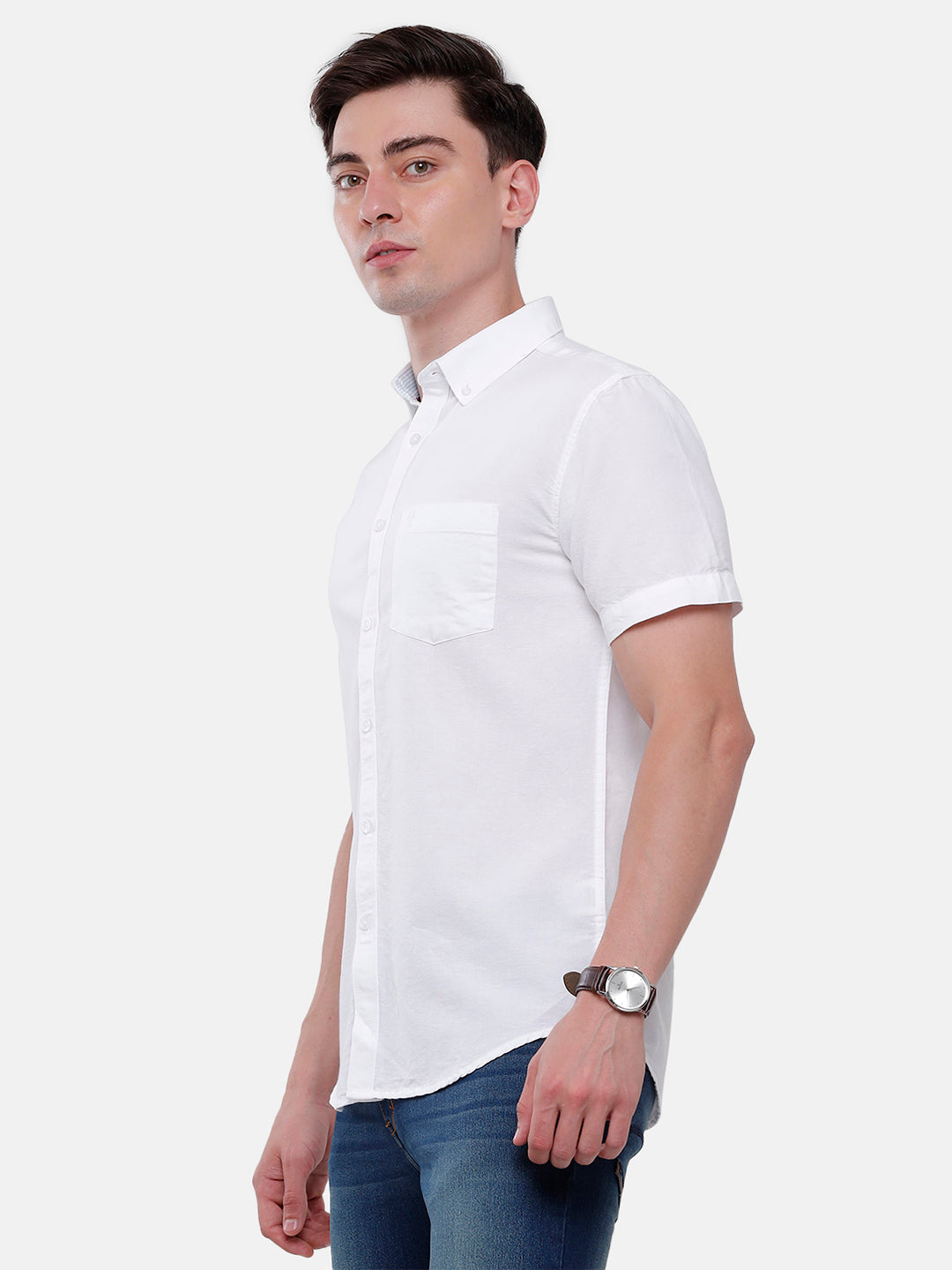 Classic Polo Mens Solid Half Sleeve Milano Fit Woven Shirt (NOS-ENZO-WHITE-MF-HS)