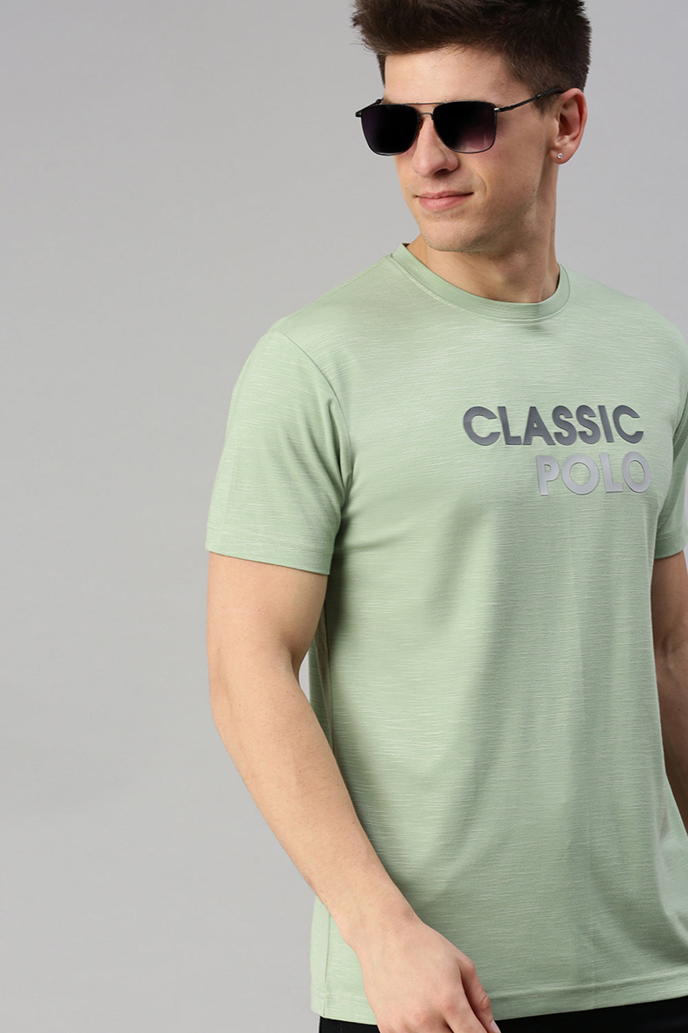 Classic Polo Men's Cotton Half Sleeve Solid Slim Fit Crew Neck Green Color T-Shirt | Baleno - 532