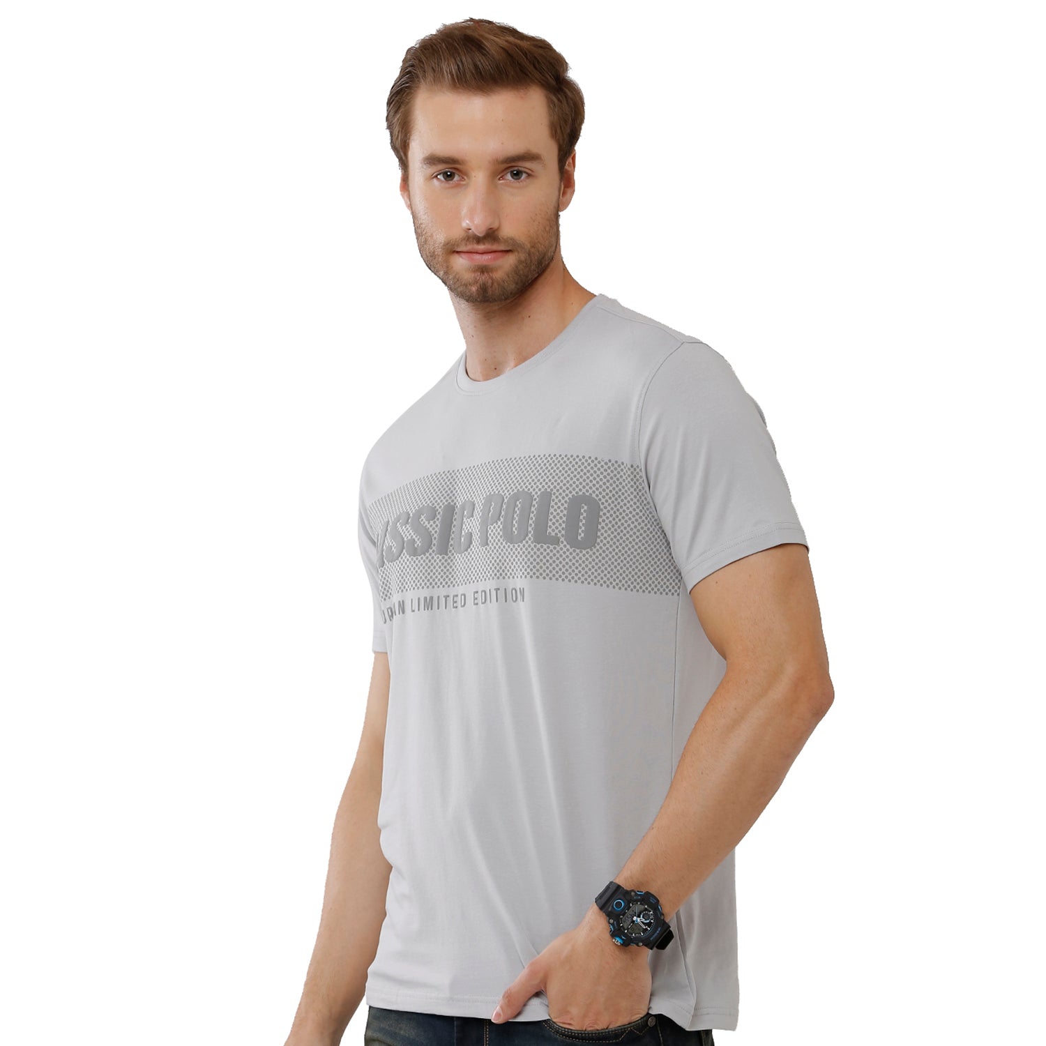 Classic Polo Mens Chest Print Slim Fit Light Green Color Crew Neck T-Shirt -Baleno - 408 B T-shirt Classic Polo 