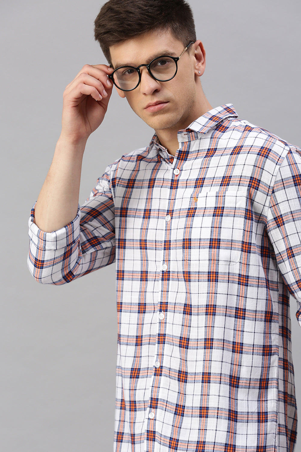 Classic Polo Men's Cotton Full Sleeve Checked Slim Fit Polo Neck Multicolur Woven Shirt | So1-81 B
