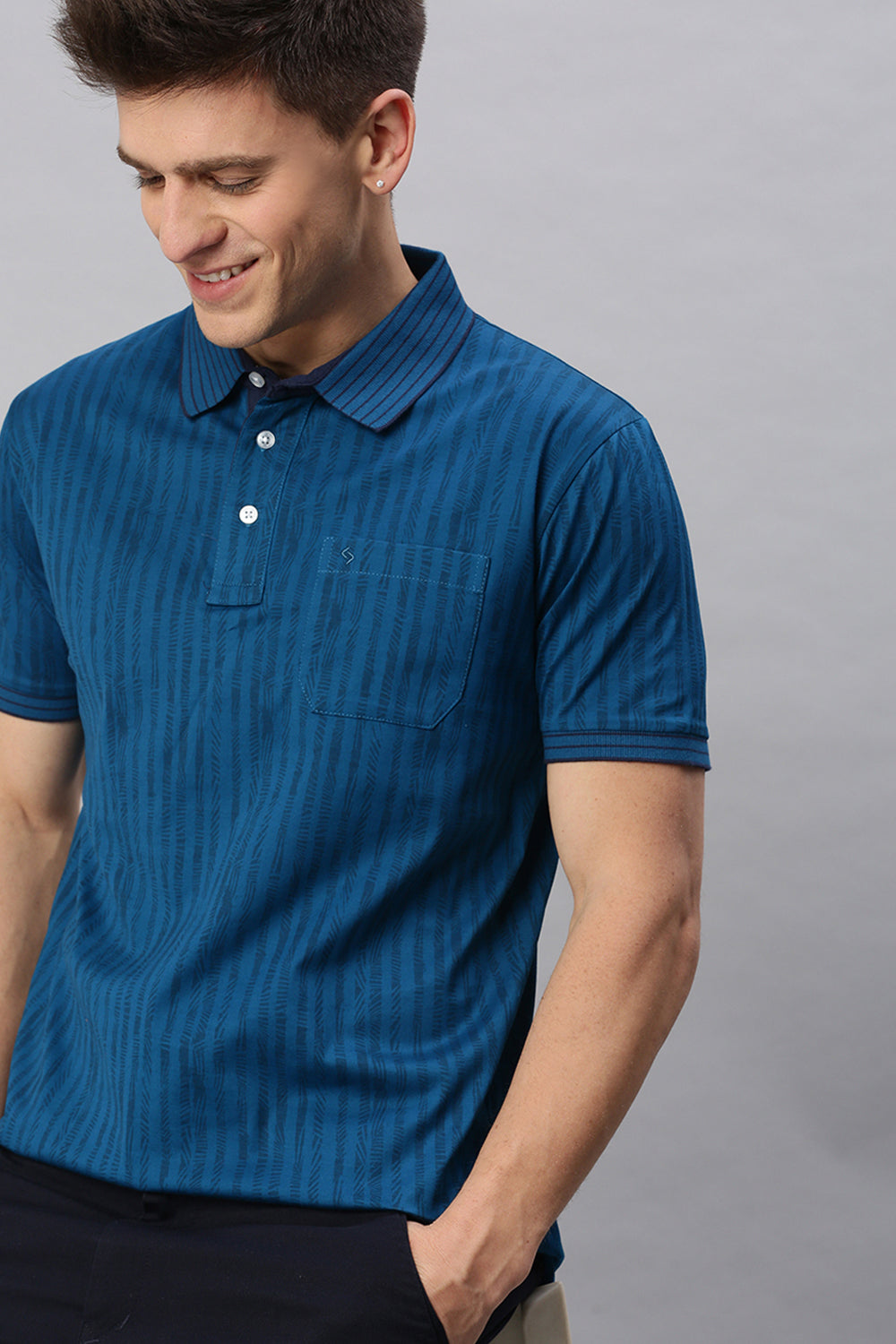 Classic Polo Men's Cotton Half Sleeve Printed Slim Fit Polo Neck Blue Color T-Shirt | Scant - 19 A