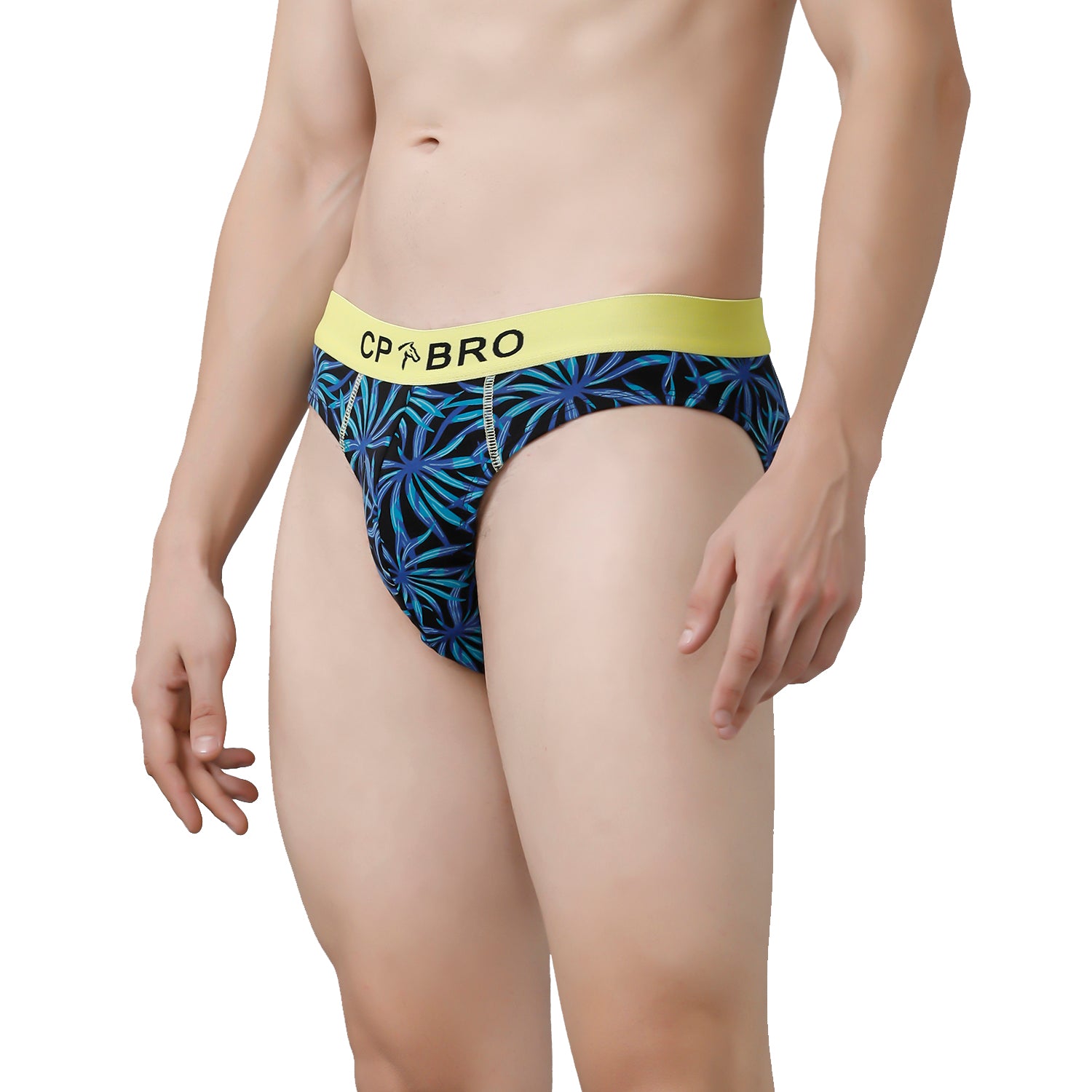 CP BRO Men's Printed Briefs with Exposed Waistband Value Pack - Blue Leaf & Blue Leaf (Pack of 2)