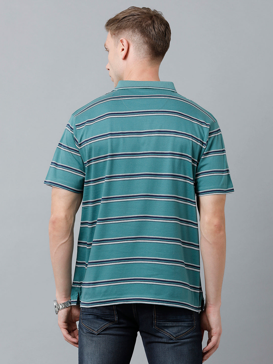 Classic Polo Men's Cotton Half Sleeve Striped Authentic Fit Polo Neck Green Color T-Shirt | Ap - 82 B