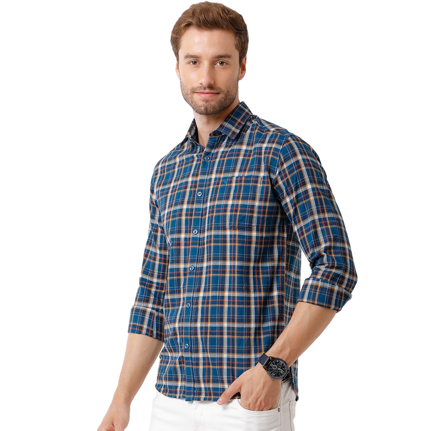 Swiss Club Mens Blue Color Slim Fit Full Sleeve Shirt - S-SC-95 A-FS-CHK-SF Shirts Swiss Club 
