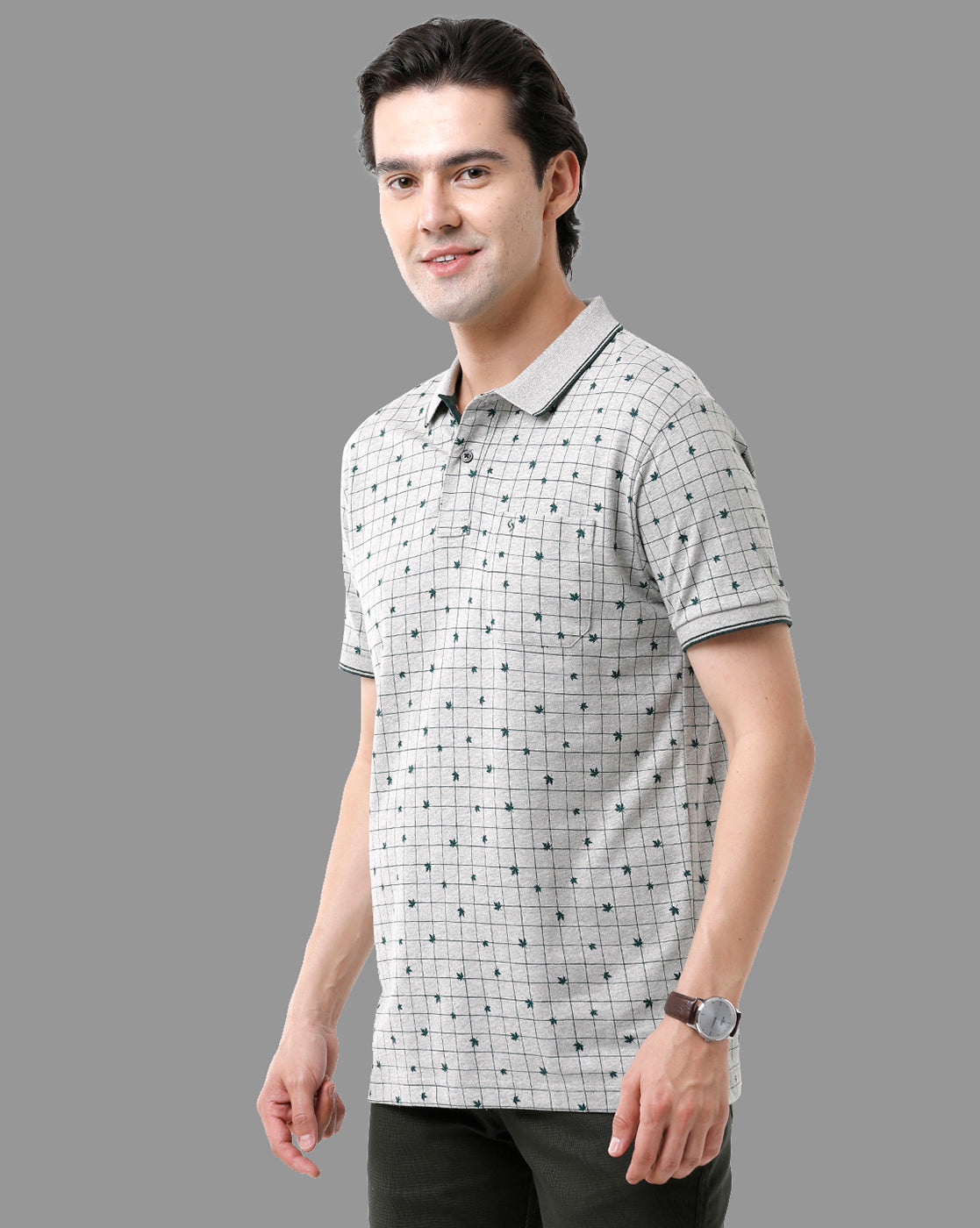 Classic Polo Mens Cotton Half Sleeve Printed Slim Fit Polo Neck Grey Color T-Shirt | Bello - 179 A