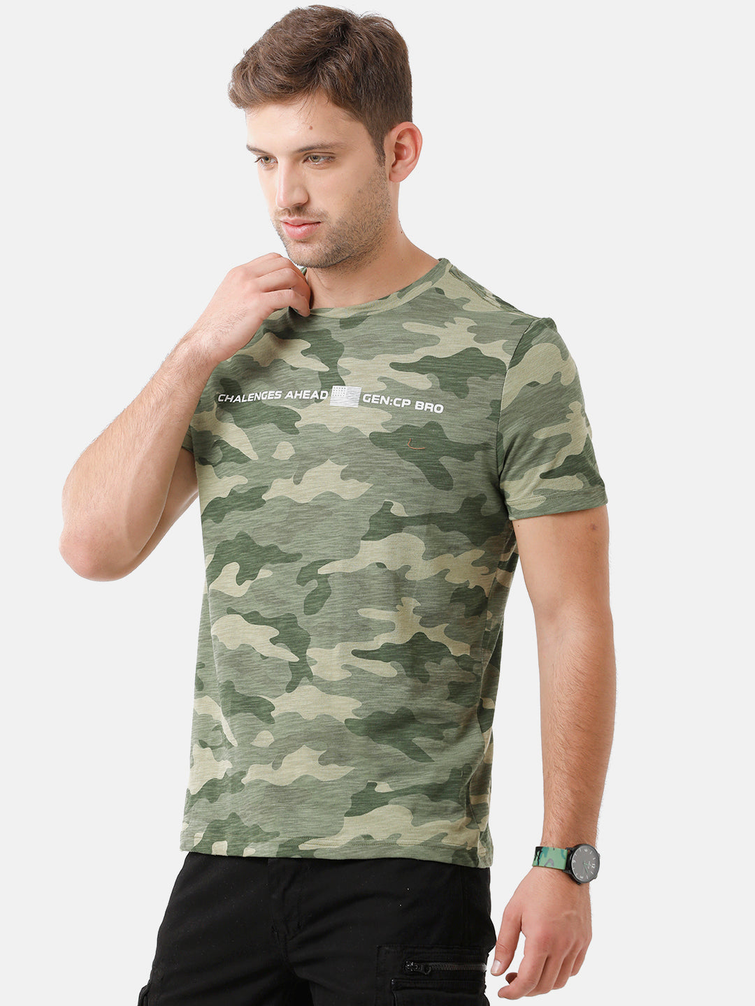 CP BRO Men's Cotton Printed Half Sleeve Slim Fit Round Neck Multicolor T-Shirt | Brcn 502
