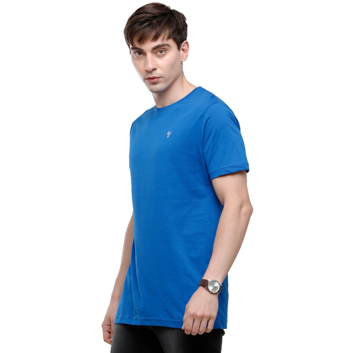 Classic Polo Men's Solid Single Jersey Blue Half Sleeve Slim Fit T-Shirt - Kore-06 T-shirt Classic Polo 