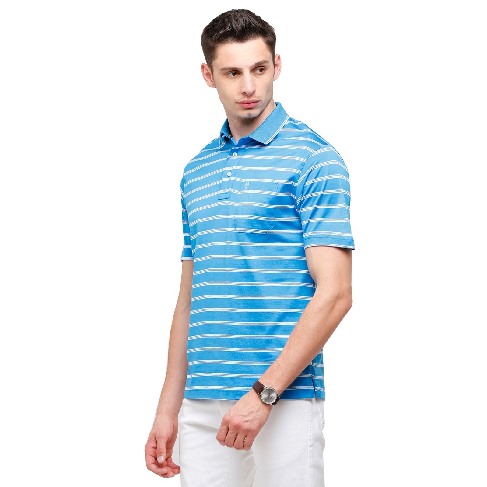 Classic Polo Men's Striped Authentic Fit Half Sleeve Premium Turquoise Stripe T-Shirt - Ultimo - 253 B T-shirt Classic Polo 