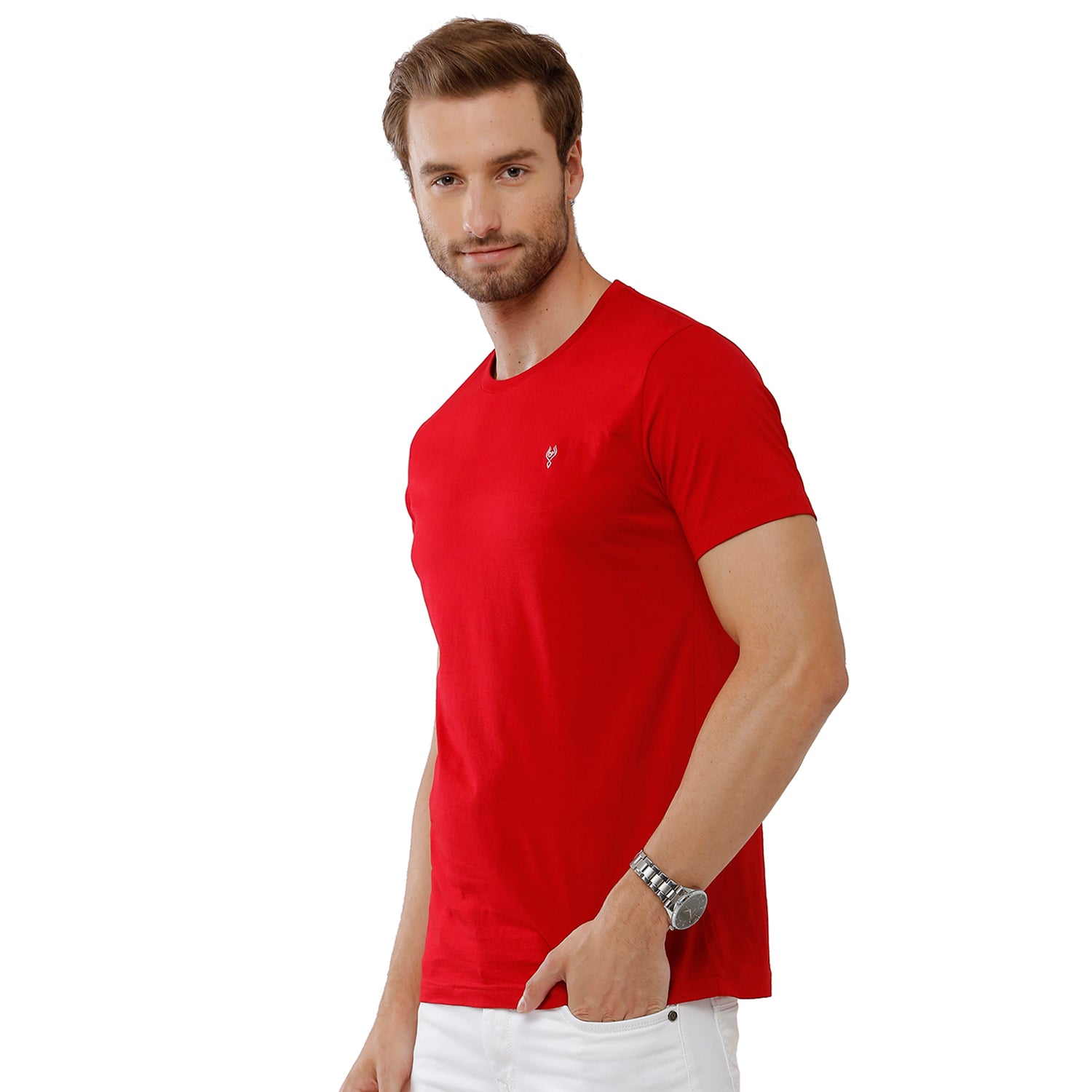 Classic Polo Men's Solid Single Jersey Red Half Sleeve Slim Fit T-Shirt - Kore-04 T-shirt Classic Polo 