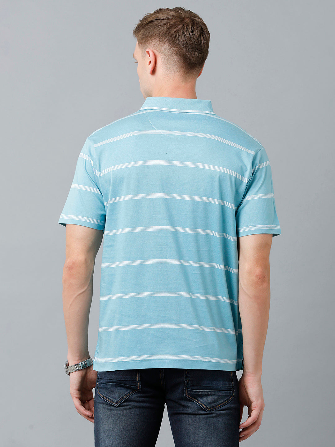 Classic Polo Men's Cotton Half Sleeve Striped Authentic Fit Polo Neck Blue Color T-Shirt | Ap - 83 B