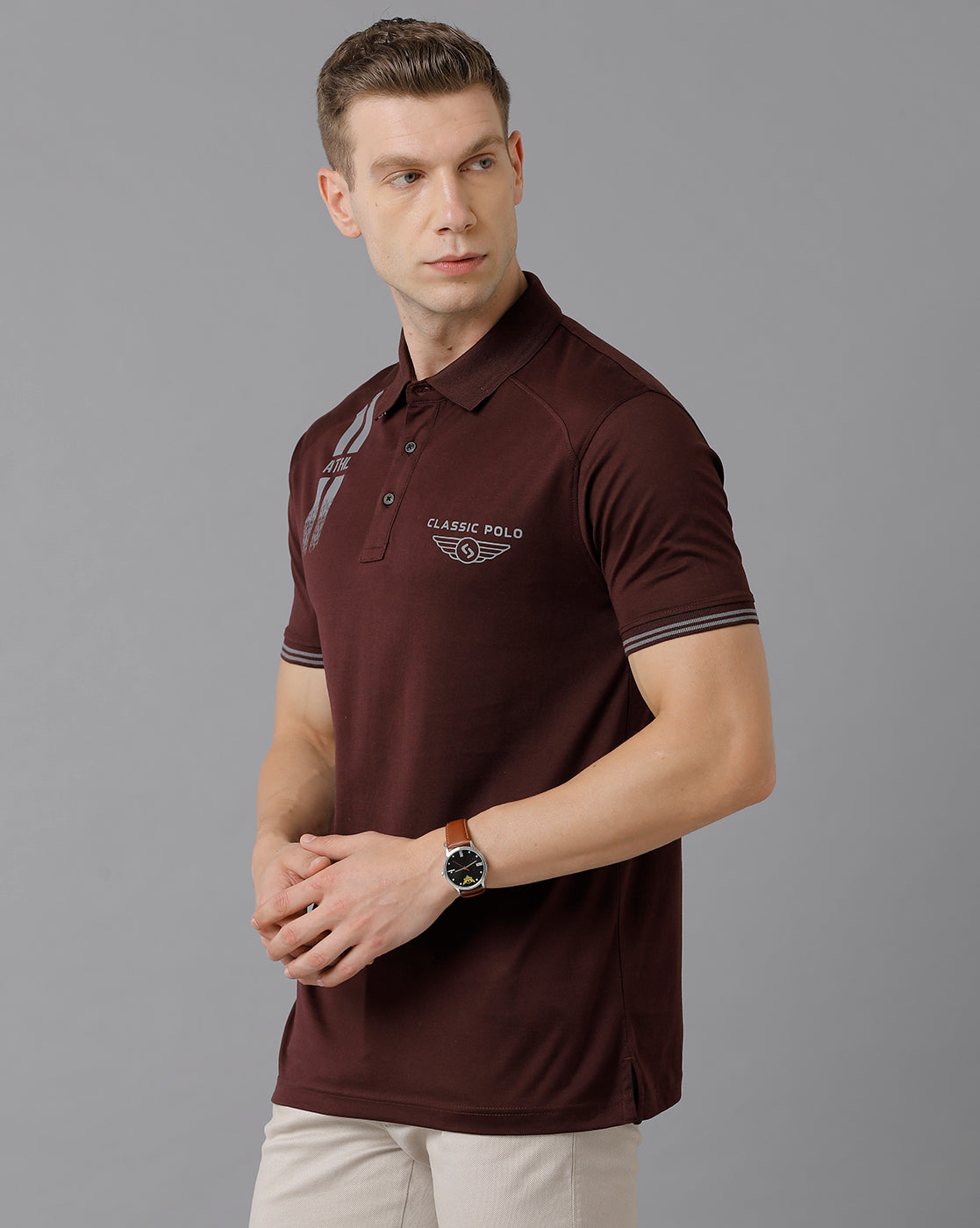 Classic Polo Men's Cotton Printed Slim Fit Brown T-Shirt | Prm - 738 A