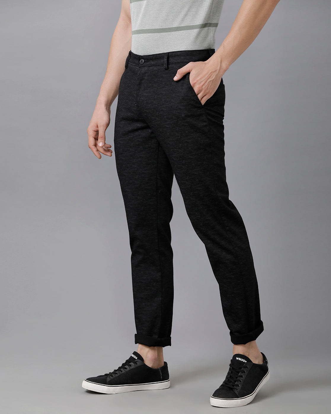 CP BRO Men's Cotton Solid Regular Fit Black Color Trousers | Tbn2 18 A