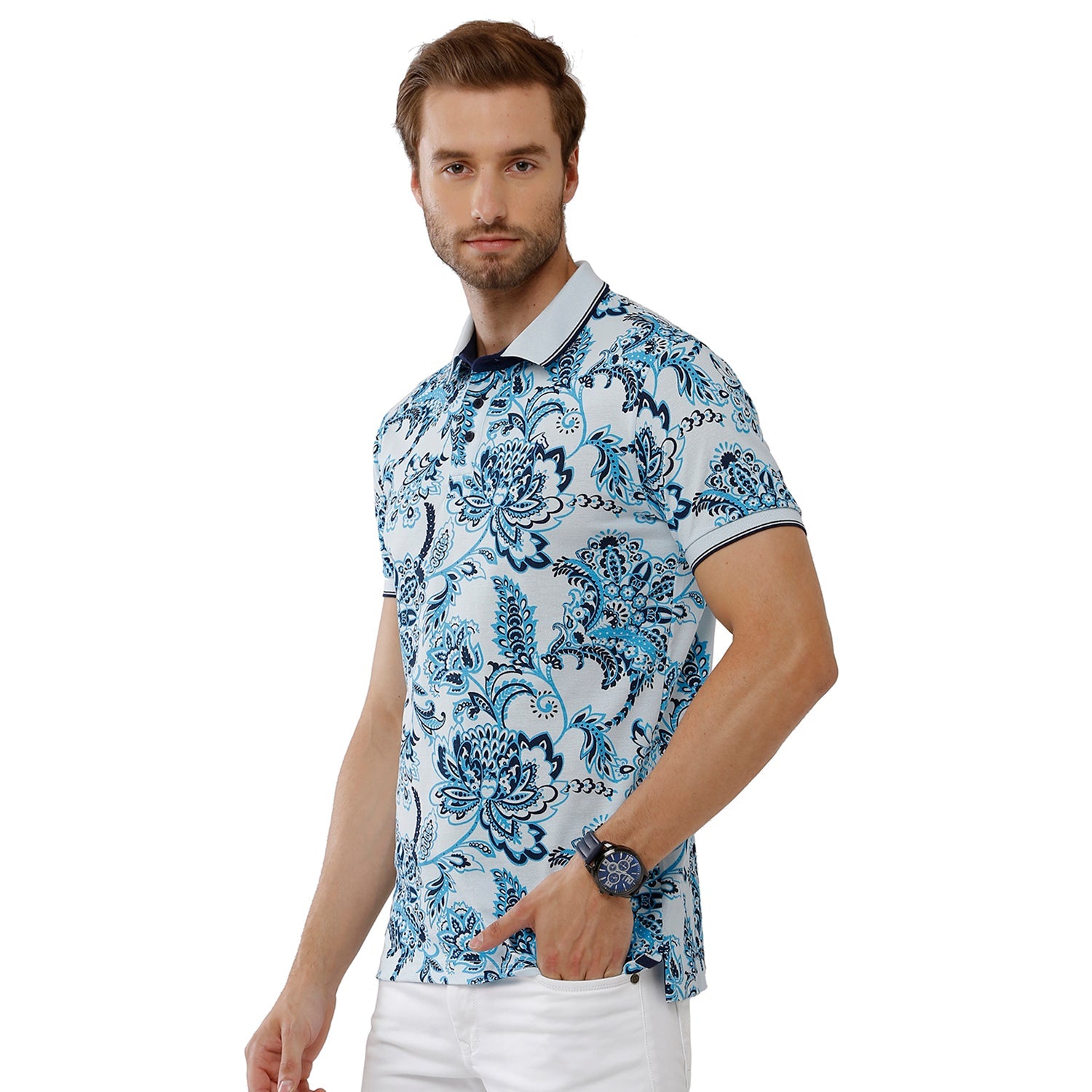 Classic Polo Bro Mens 100% Cotton Printed Half Sleeve Slim Fit Polo Neck Multicolor T-Shirt (BRP - 328 B SF P) Classic Polo 