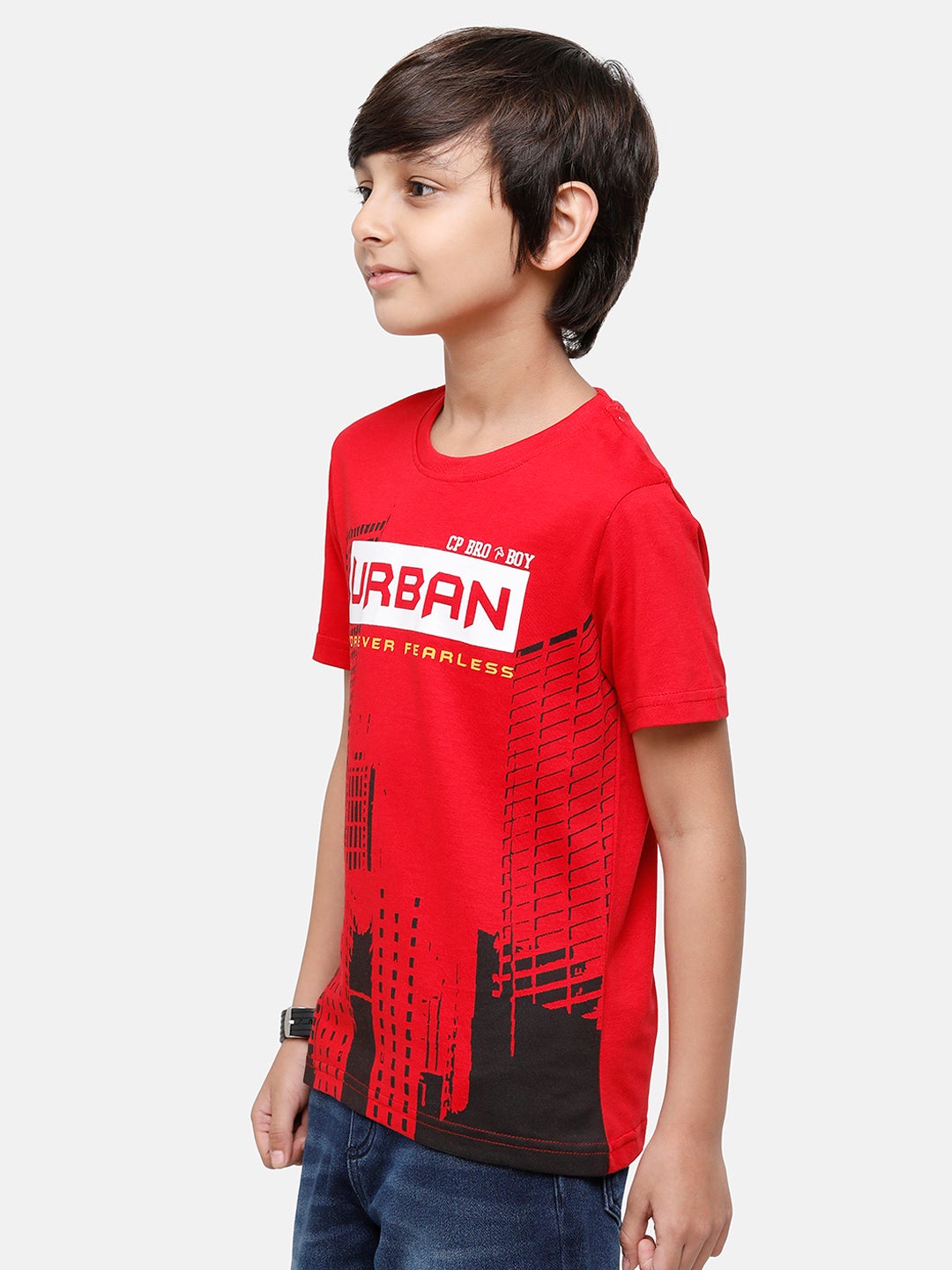 CP Boys Red Printed Slim Fit Round Neck T-Shirt T-shirt Classic Polo 
