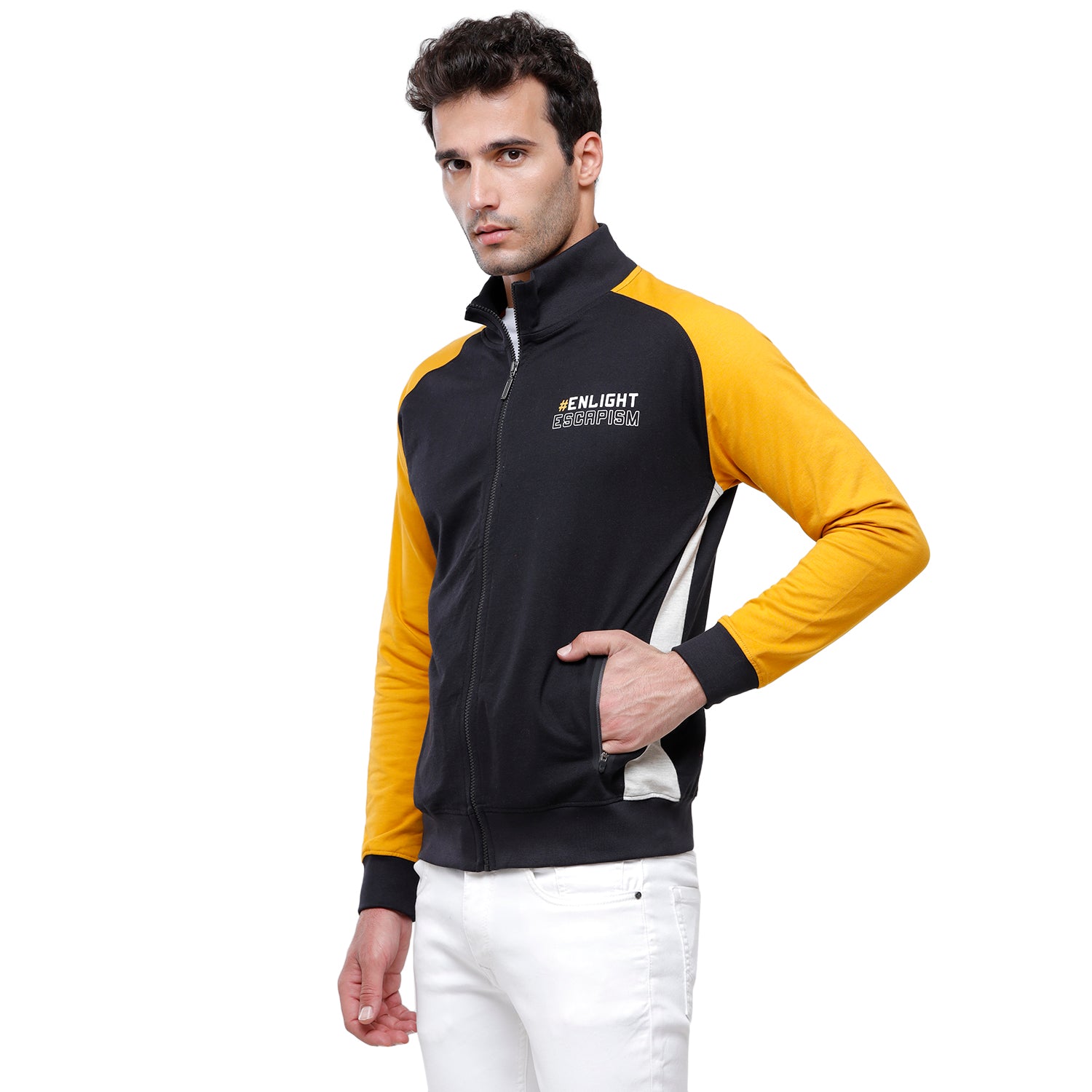 Classic Polo Men's Color Block Full Sleeve Black & Yellow High Neck Sweat Shirt - CPSS - 325B Sweat Shirts Classic Polo 