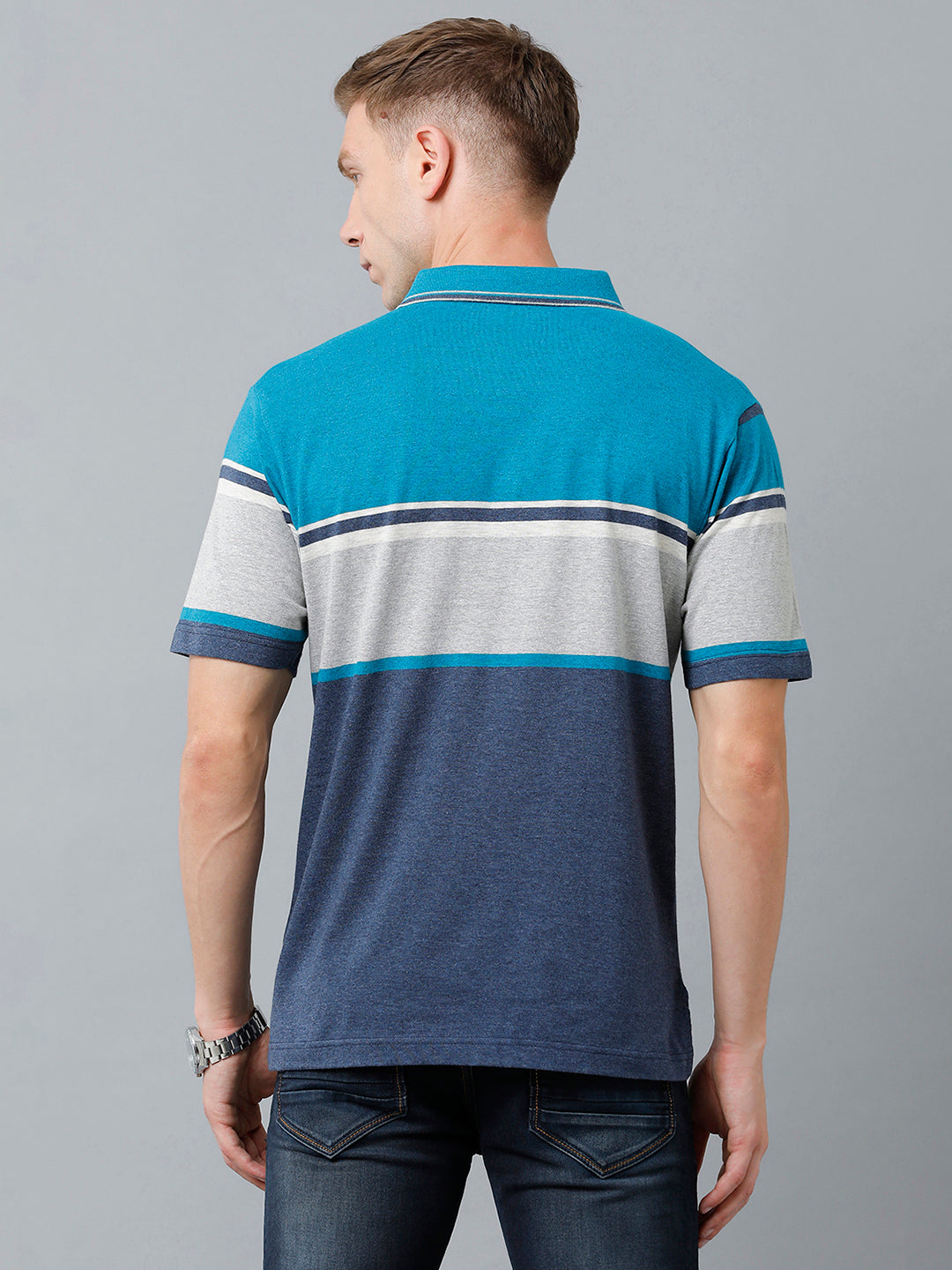 Classic Polo Men's Cotton Blend Half Sleeve Striped Authentic Fit Polo Neck Multicolor Color T-Shirt | Mel - 226 A