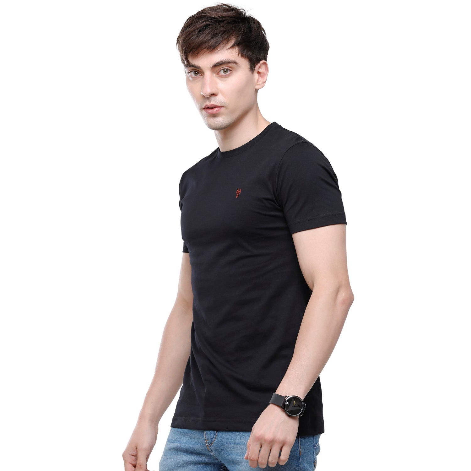 Classic Polo Men's Solid Single Jersey Black Half Sleeve Slim Fit T-Shirt - Kore-09 T-shirt Classic Polo 