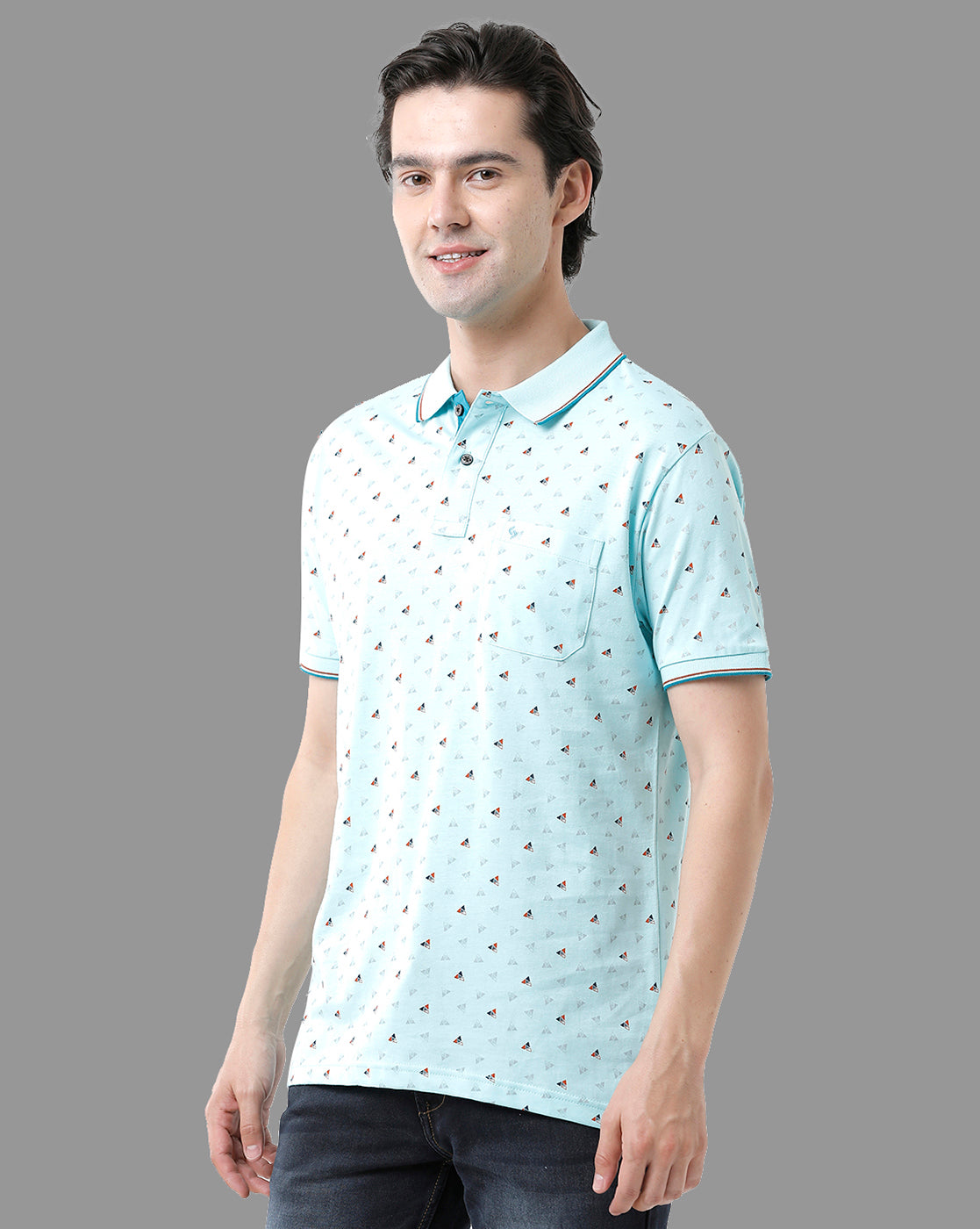 Classic Polo Mens Cotton Half Sleeve Printed Slim Fit Polo Neck Sky Blue Color T-Shirt | Bello - 174 B