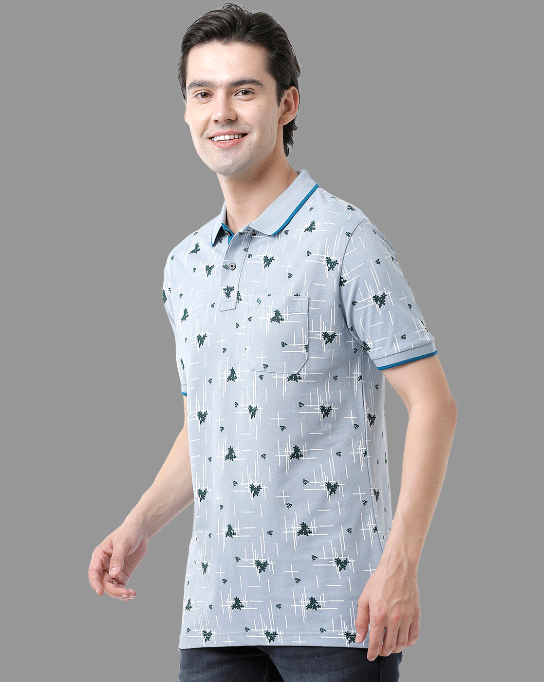 Classic Polo Mens Cotton Half Sleeve Printed Slim Fit Polo Neck Light Blue Color T-Shirt | Beau - 172 B