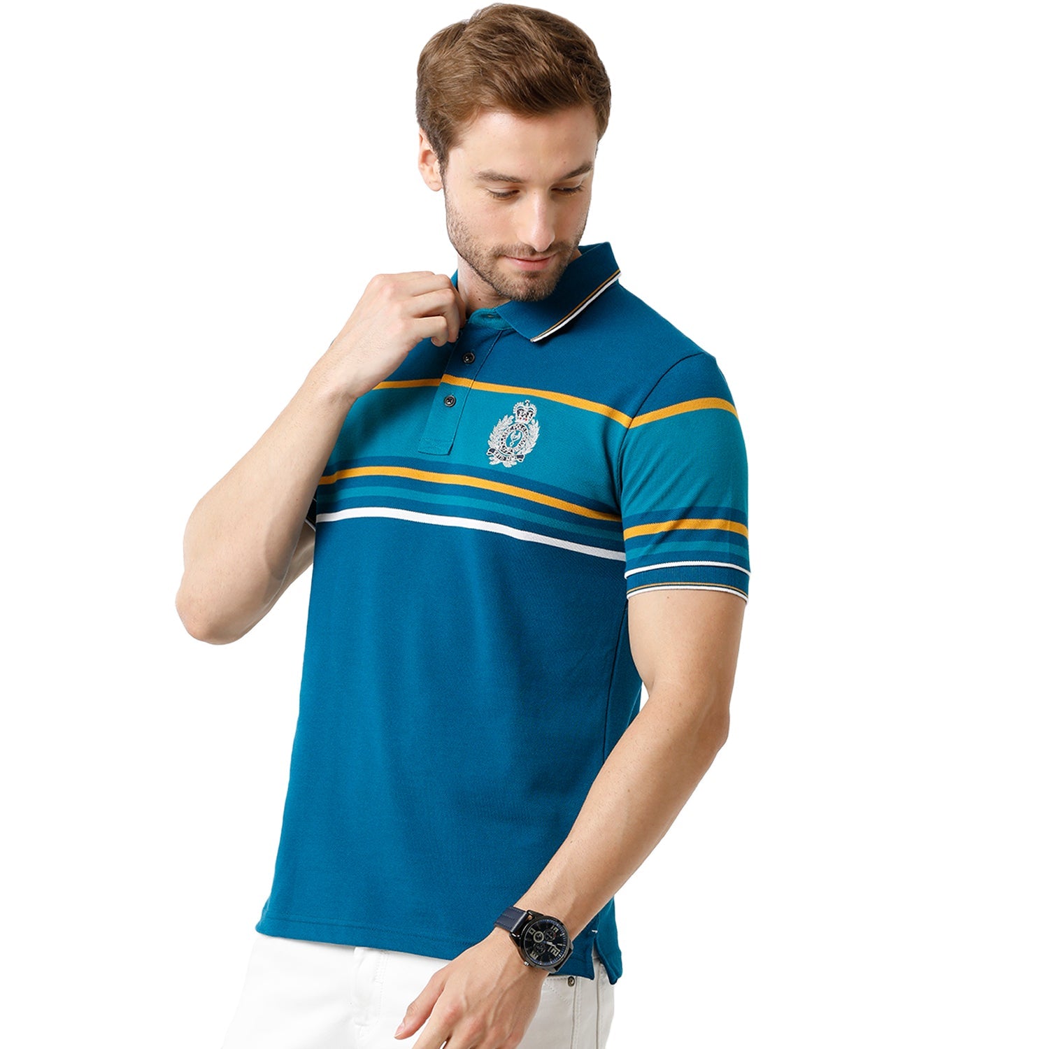 Men's Blue Color Half Sleeve Polo Neck Striped T Shirt - VTA - 185 A SF P T-shirt Classic Polo 