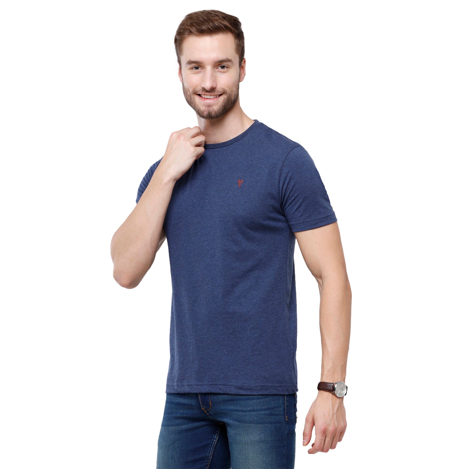Classic Polo Men's Solid Single Jersey Blue Half Sleeve Slim Fit T-Shirt - Kore-11 T-shirt Classic Polo 