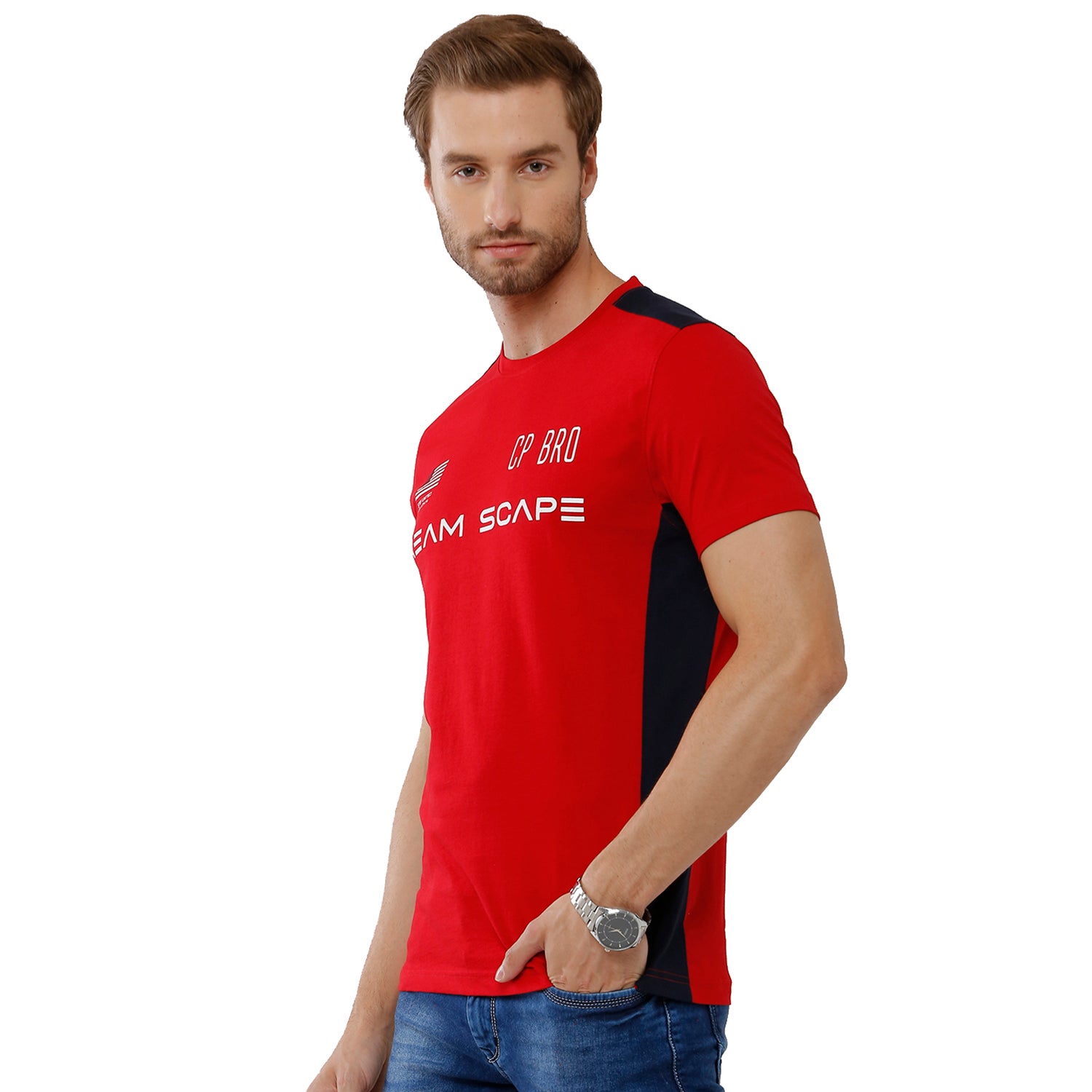 Classic Polo Bro Mens 100% Cotton Color Block Half Sleeve Slim Fit Polo Neck Red Color T-Shirt (BRCN - 462 A SF C) Classic Polo 