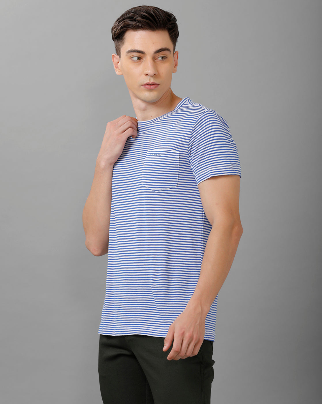 CP BRO Men's Cotton Striped Half Sleeve Slim Fit Round Neck Blue Color T-Shirt | Brcn 498