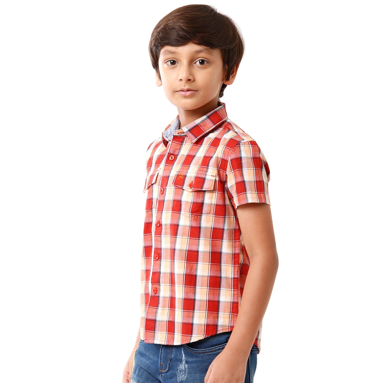 Classic Polo Bro Boys Checked Half Sleeve Slim Fit Red Color Shirt - BBSH S1 15C Shirts Classic Polo 