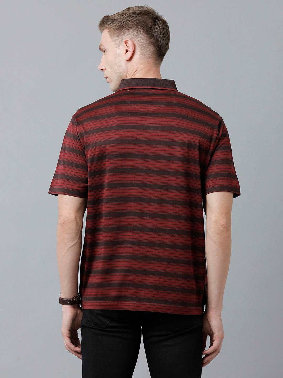 Classic Polo Men's Cotton Half Sleeve Striped Authentic Fit Polo Neck Brown Color T-Shirt | Ultimo - 305 B