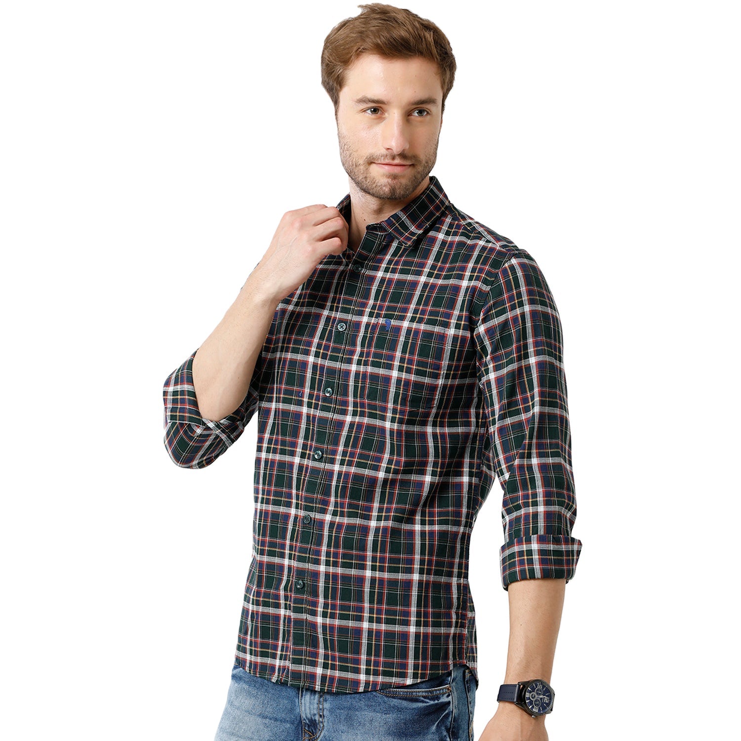 Swiss Club Mens Dark Green Color Slim Fit Full Sleeve Shirt - S-SC-95 B-FS-CHK-SF Shirts Swiss Club 