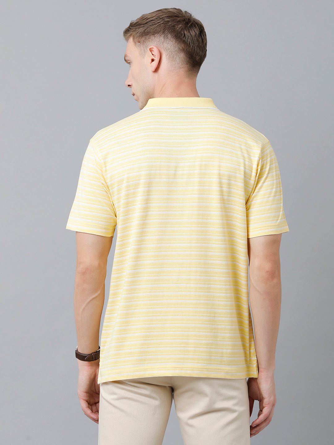 Classic Polo Men's Cotton Half Sleeve Striped Authentic Fit Polo Neck Yellow Color T-Shirt | Feeders - 211 A