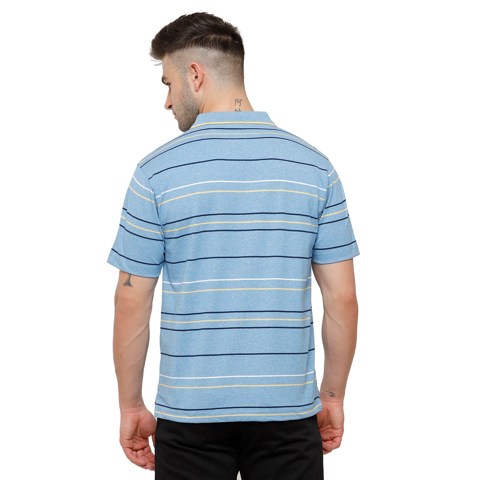 Classic Polo Mens Striped Authentic Fit Polo Neck Sky Blue Colour T-Shirt - MEL 206 B T-shirt Classic Polo 