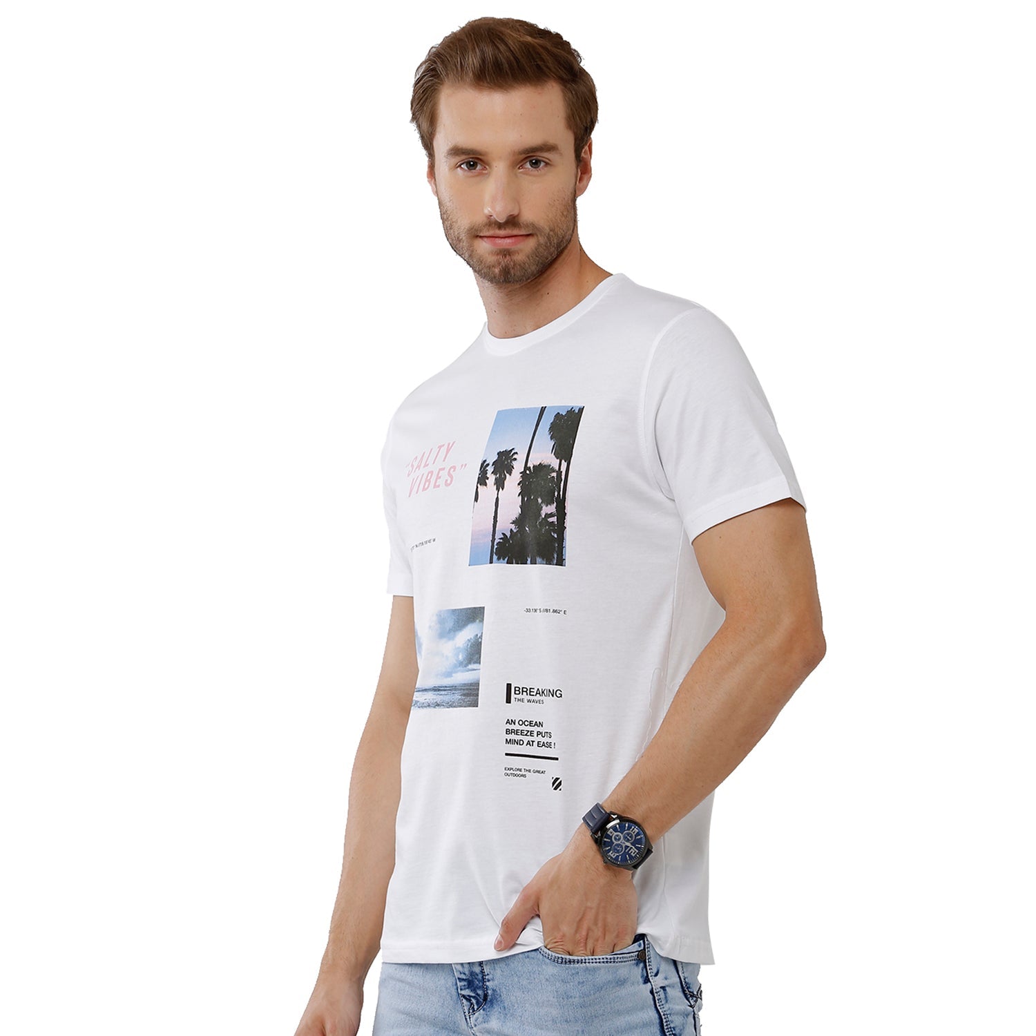 Classic Polo Men's Graphic Print Half Sleeve Round Neck Slim Fit Cotton T Shirt BALENO - 404 A SF C T-shirt Classic Polo 