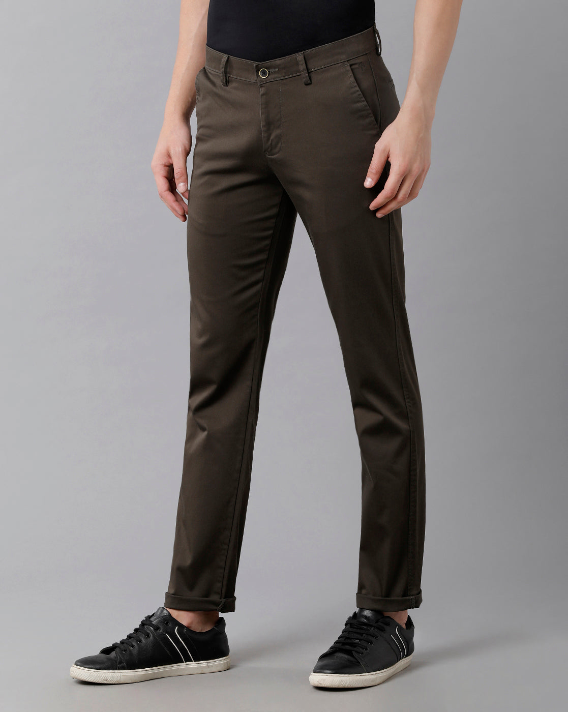 CP BRO Men's Cotton Solid Slim Fit Olive Color Trousers | Tbn2-27 B