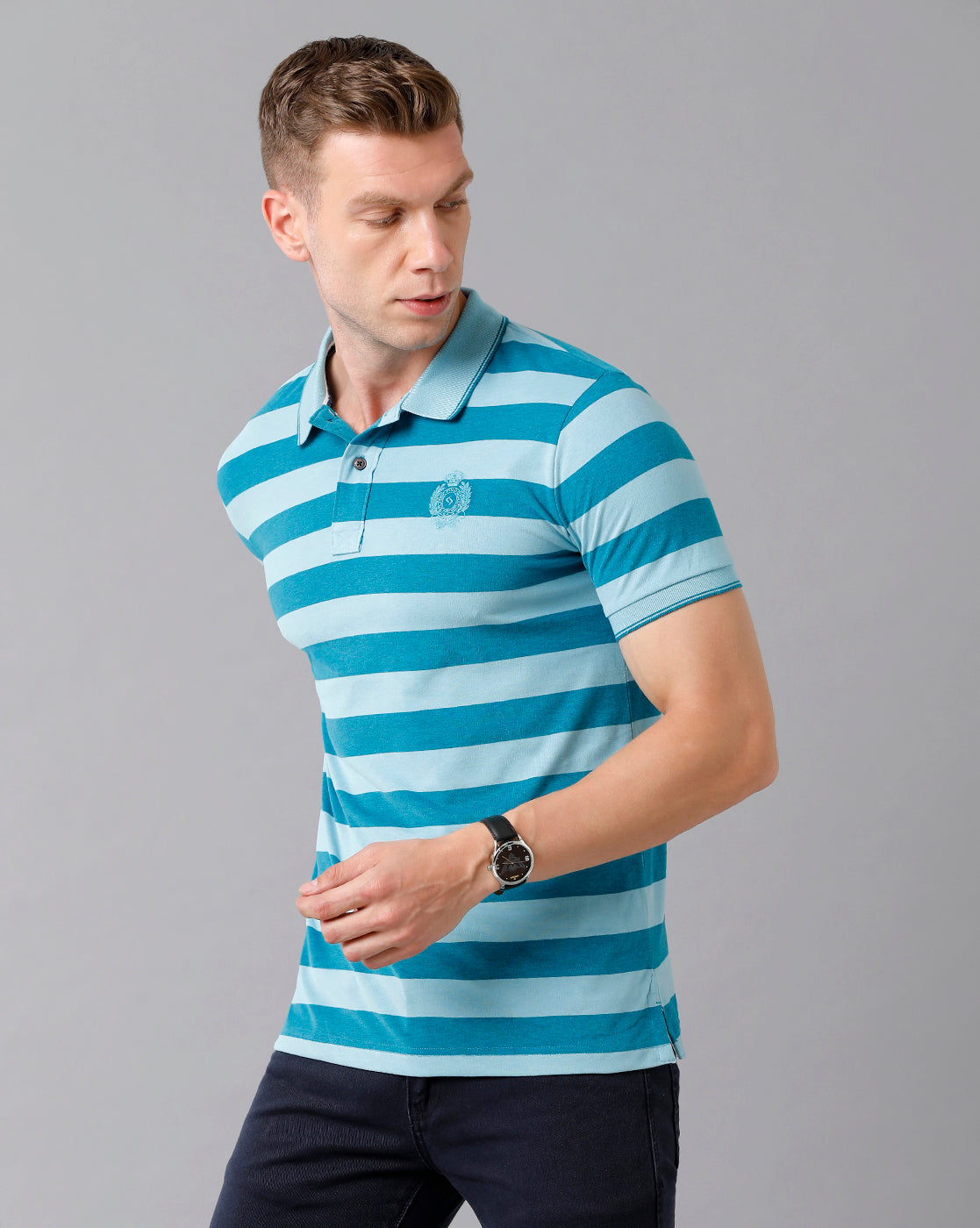 Classic Polo Men's Cotton Striped Half Sleeve Slim Fit Polo Neck Blue Color T-Shirt | Cpeg - 284 A